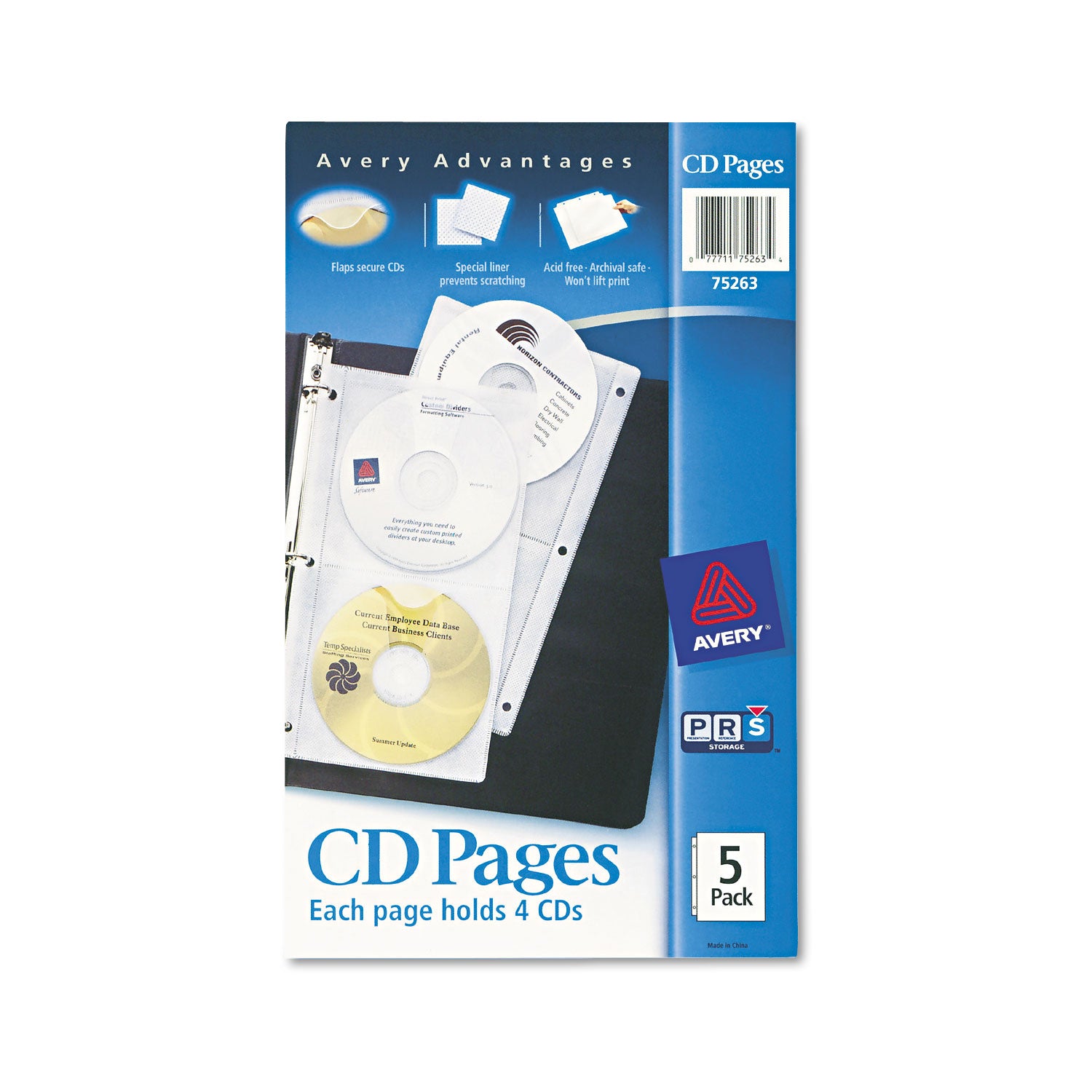 Avery® Two-Sided CD Organizer Sheets for Three-Ring Binder, 4 Disc Capacity, Clear, 5/Pack