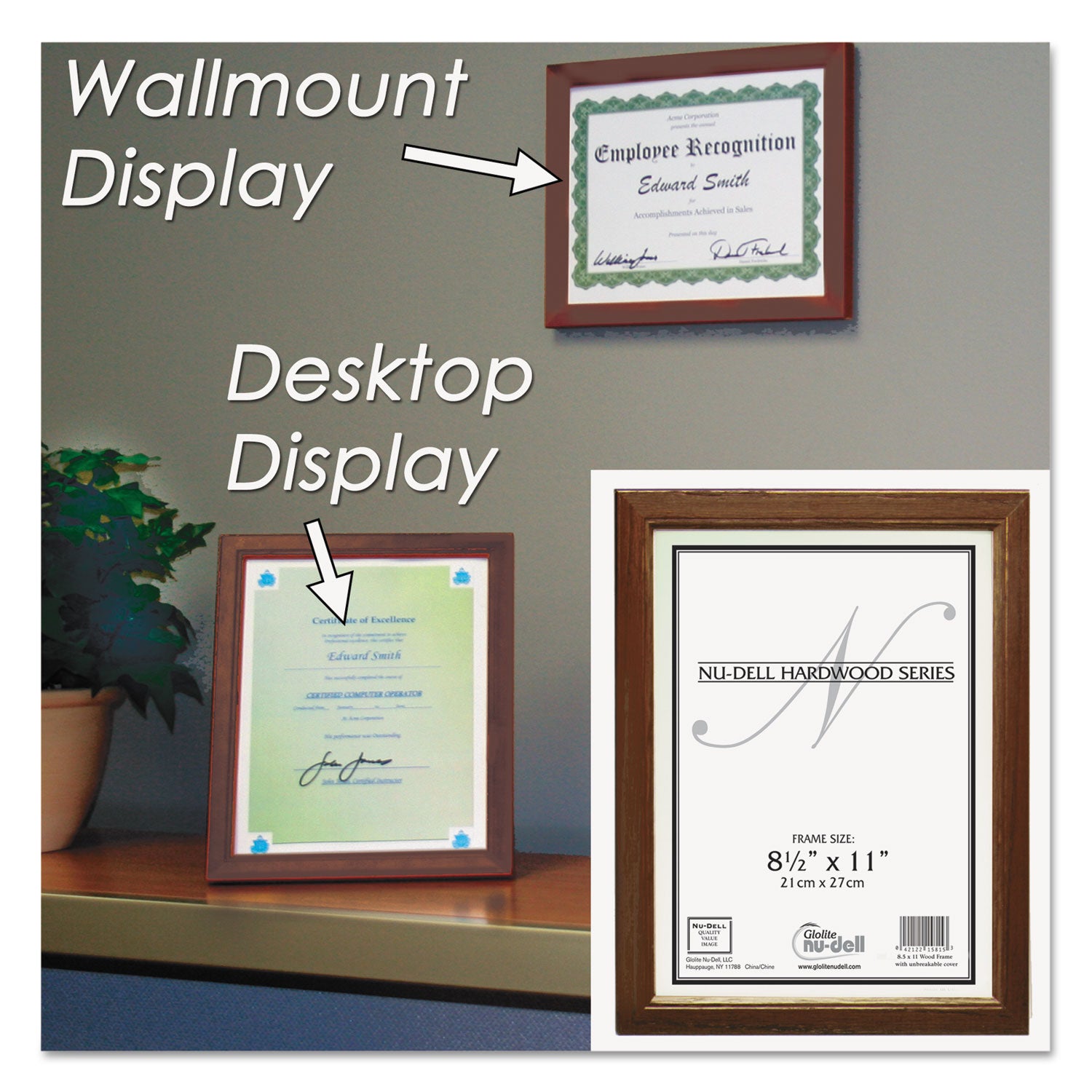 NuDell™ Solid Oak Hardwood Frame, 8.5 x 11, Walnut Finish