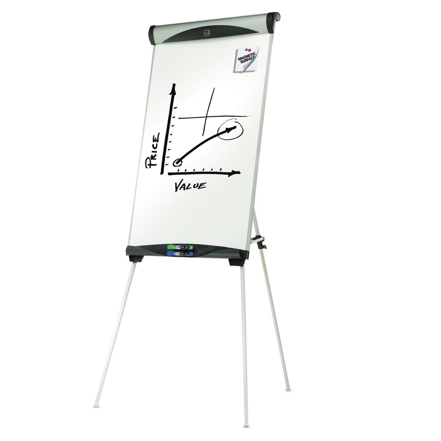 Quartet® Euro Magnetic Presentation Easel, 27" x 39", White Surface, Satin Aluminum Frame