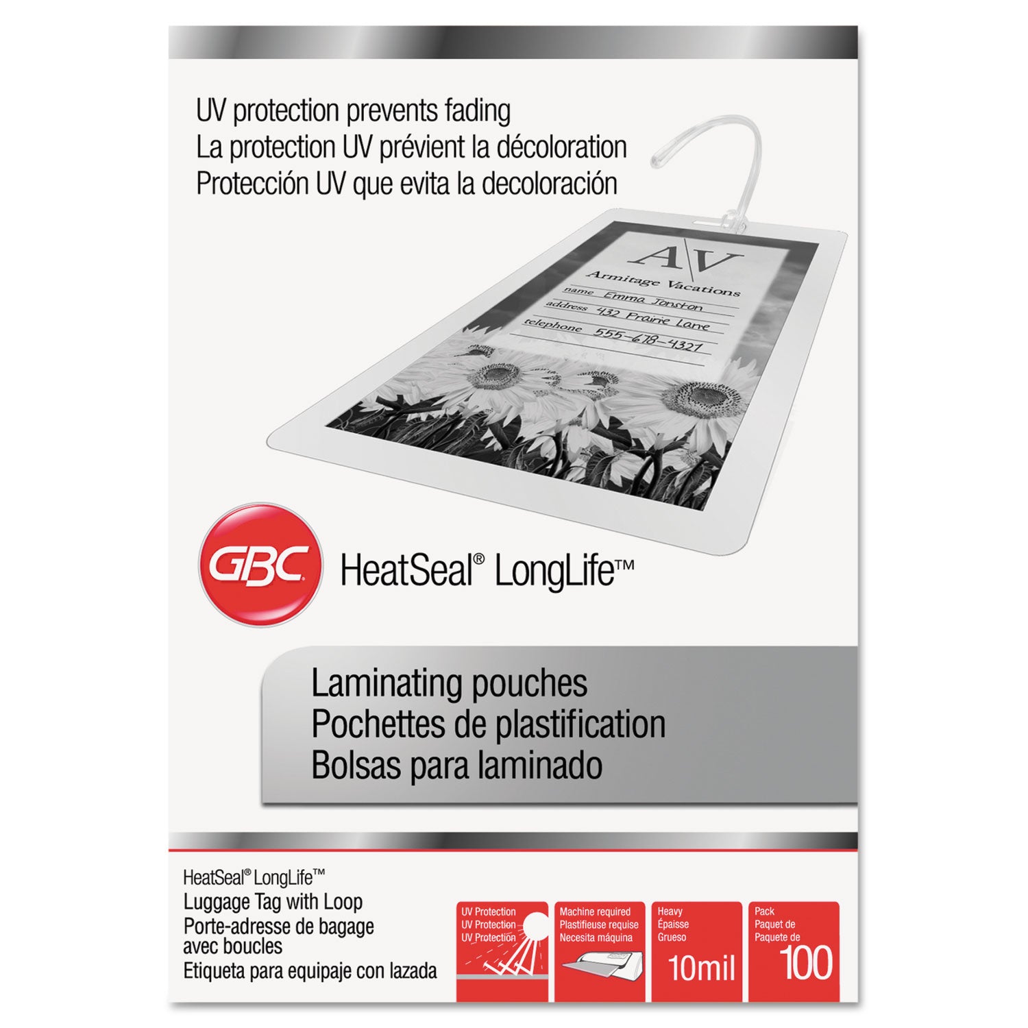 GBC® Longlife Thermal Laminating Pouches, 10 Mil, 2.5" X 4.25", Gloss Clear, 100/box