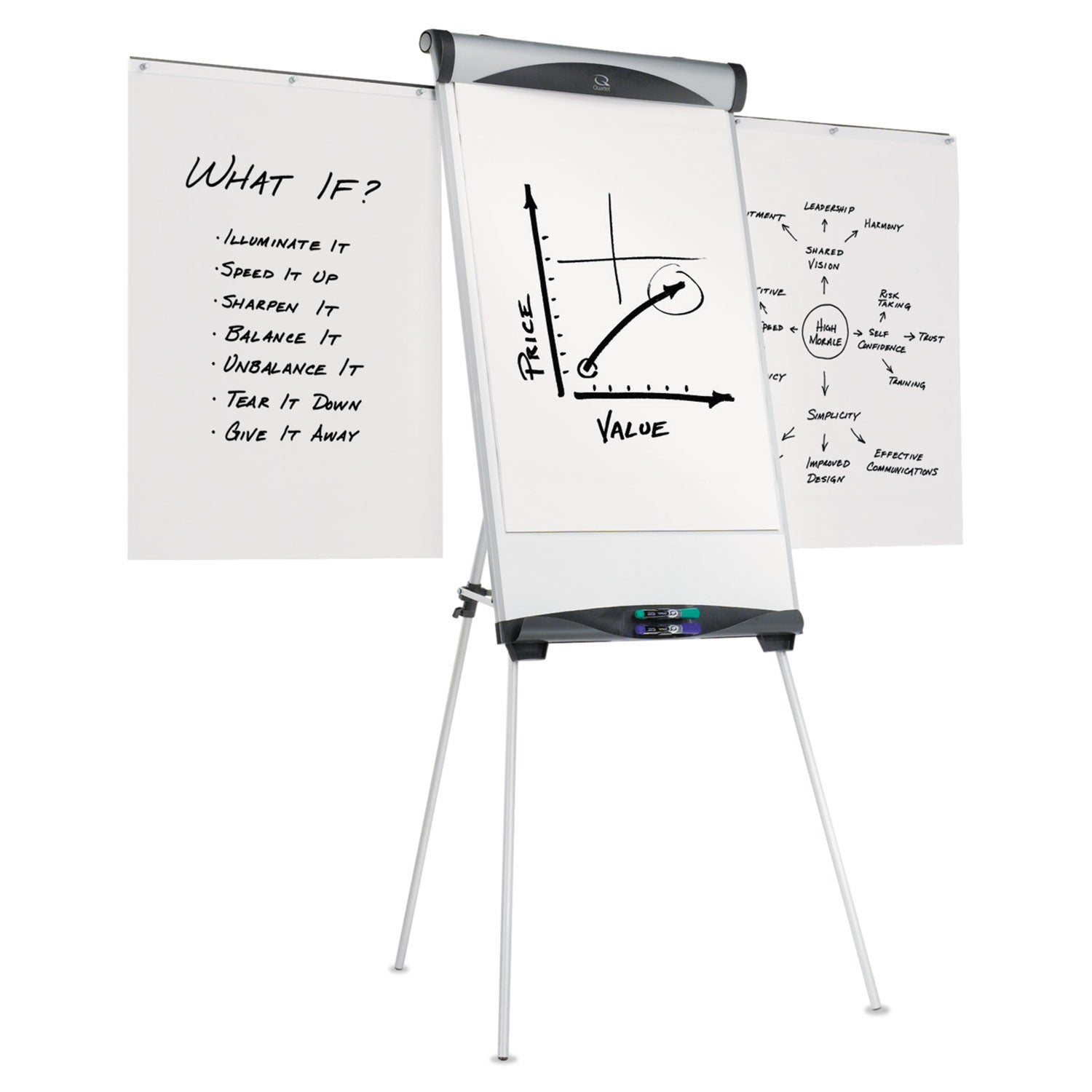 Quartet® Euro Magnetic Presentation Easel, 27" x 39", White Surface, Satin Aluminum Frame