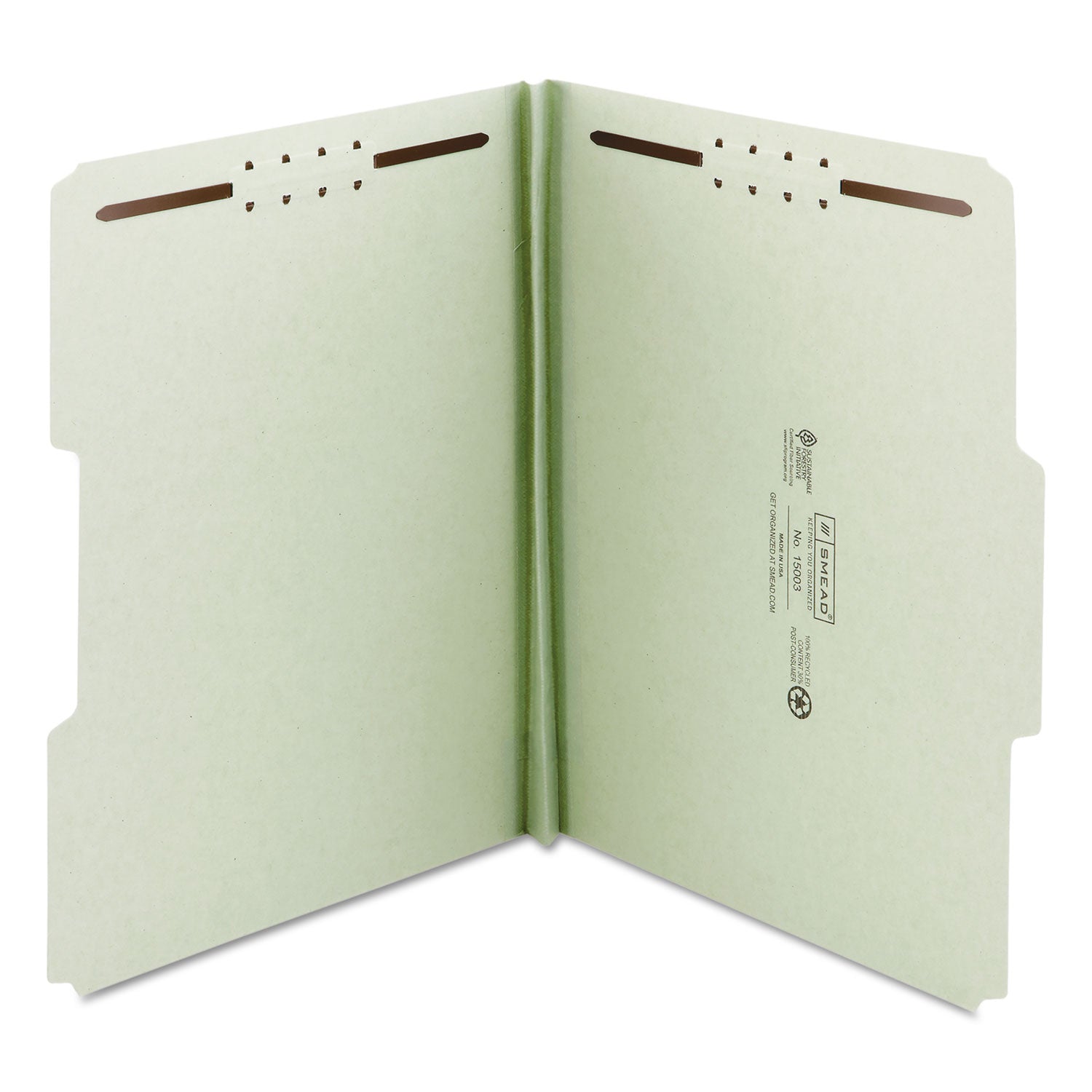 Smead Recycled Pressboard Fastener Folders, 1" Expansion, 2 Fasteners, Letter Size, Gray-Green Exterior, 25/Box