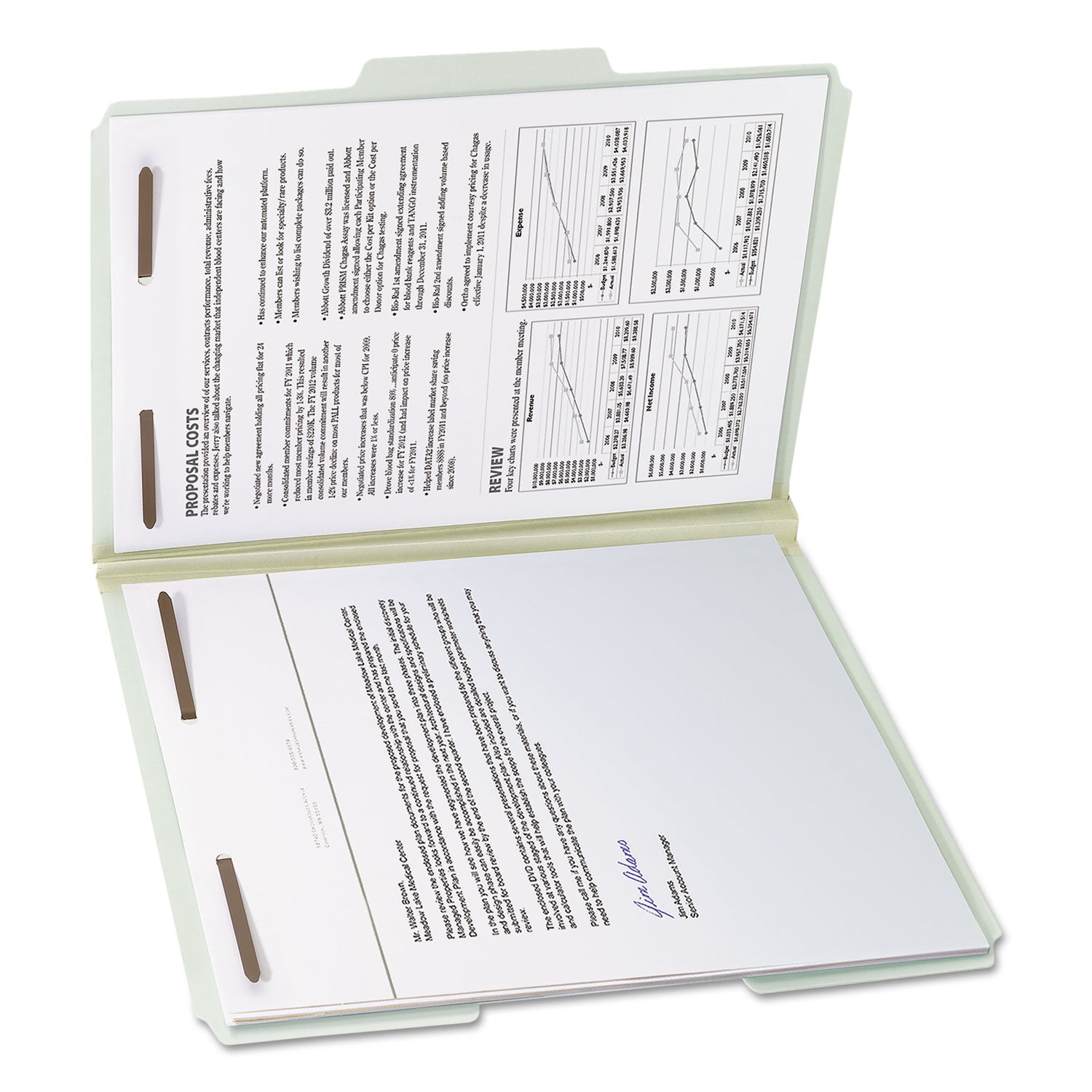 Smead Recycled Pressboard Fastener Folders, 1" Expansion, 2 Fasteners, Letter Size, Gray-Green Exterior, 25/Box