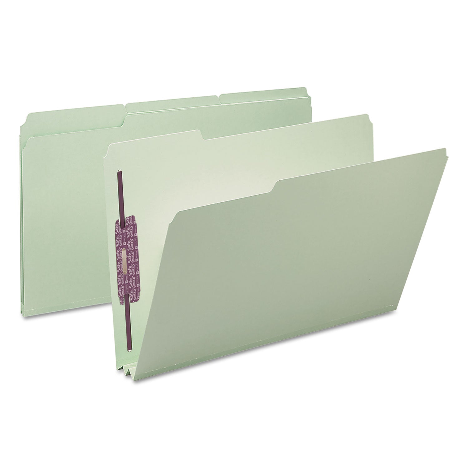 Smead Recycled Pressboard Fastener Folders, 1/3-Cut Tabs, Two SafeSHIELD Fasteners, 2" Expansion, Legal Size, Gray-Green, 25/Box
