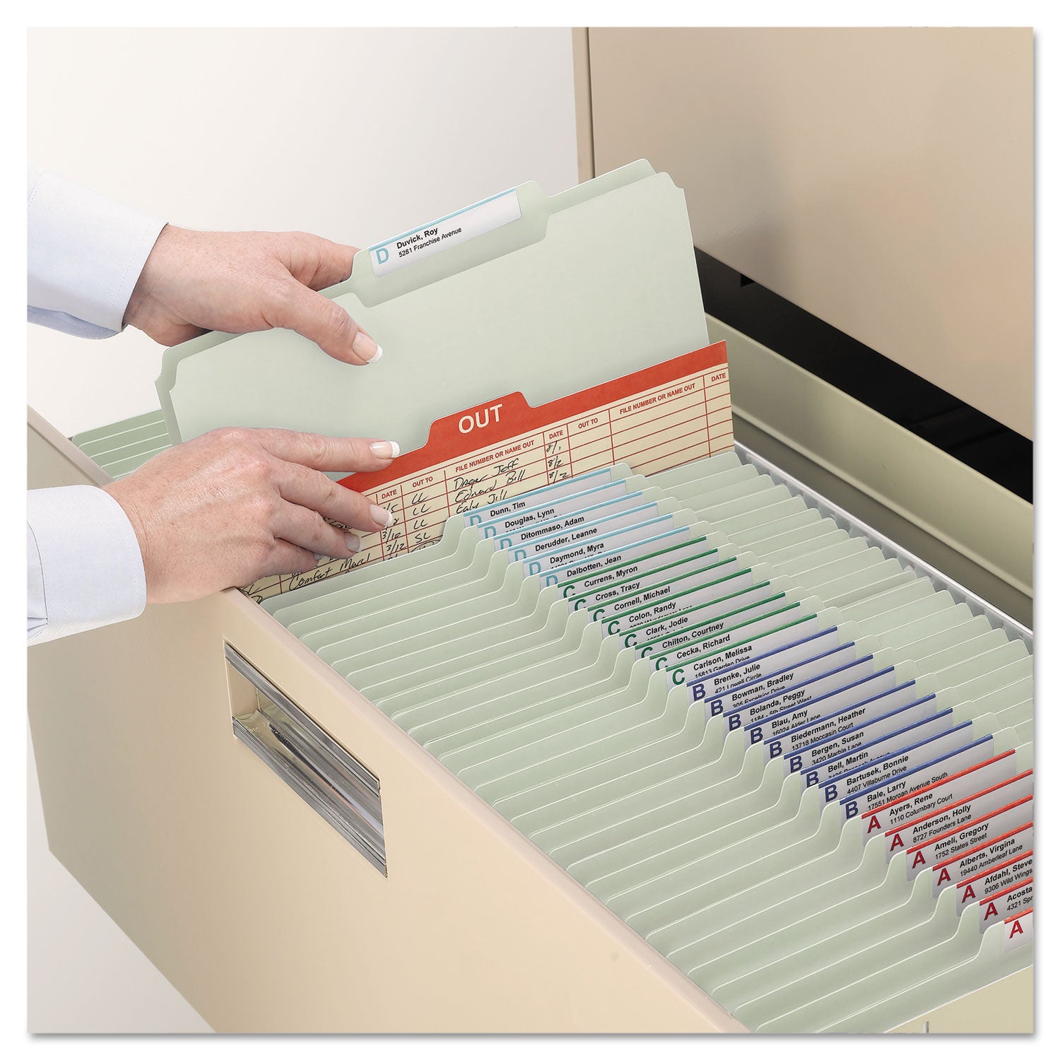 Smead Recycled Pressboard Folders, Two SafeSHIELD Coated Fasteners, 2/5-Cut: R of C, 2" Expansion, Legal Size, Gray-Green, 25/Box