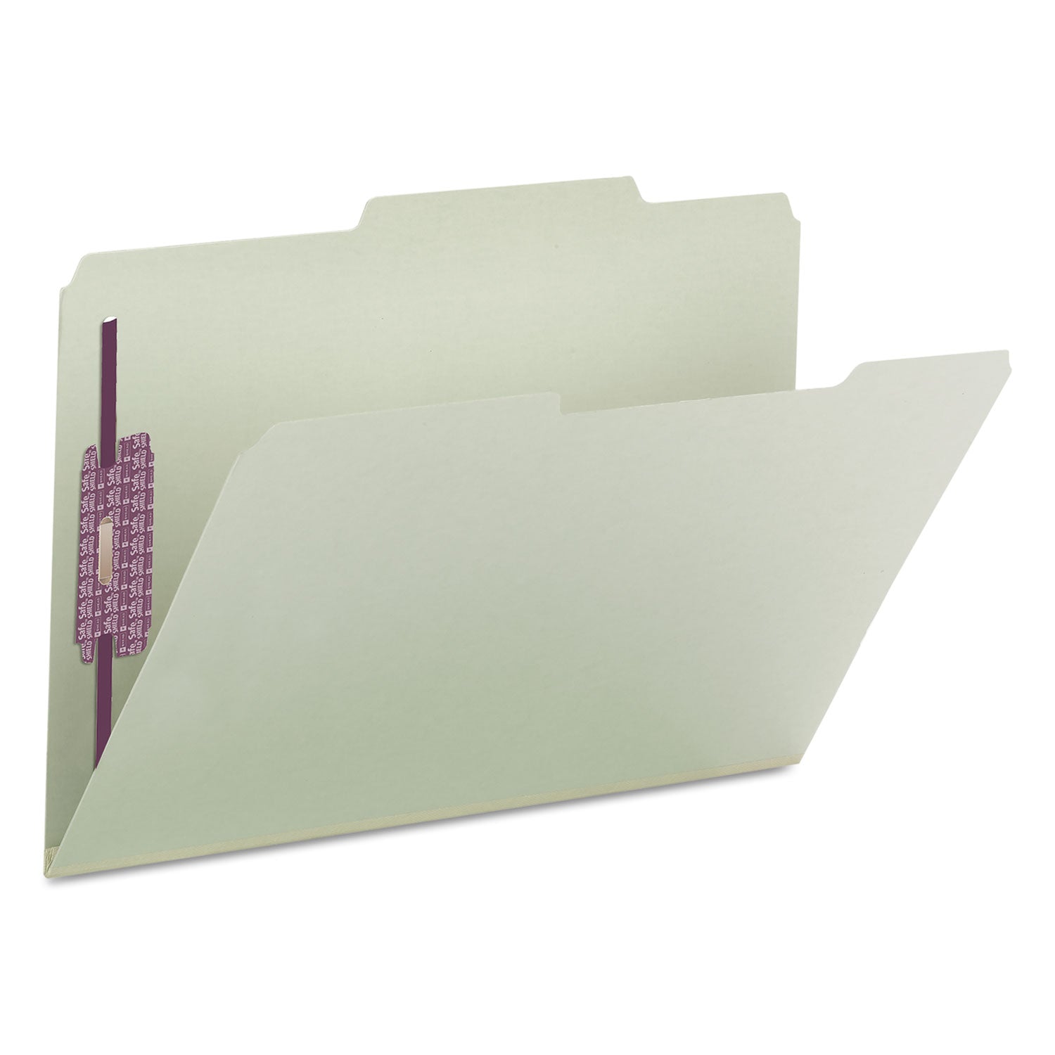 Smead Recycled Pressboard Folders, Two SafeSHIELD Coated Fasteners, 2/5-Cut: R of C, 2" Expansion, Legal Size, Gray-Green, 25/Box