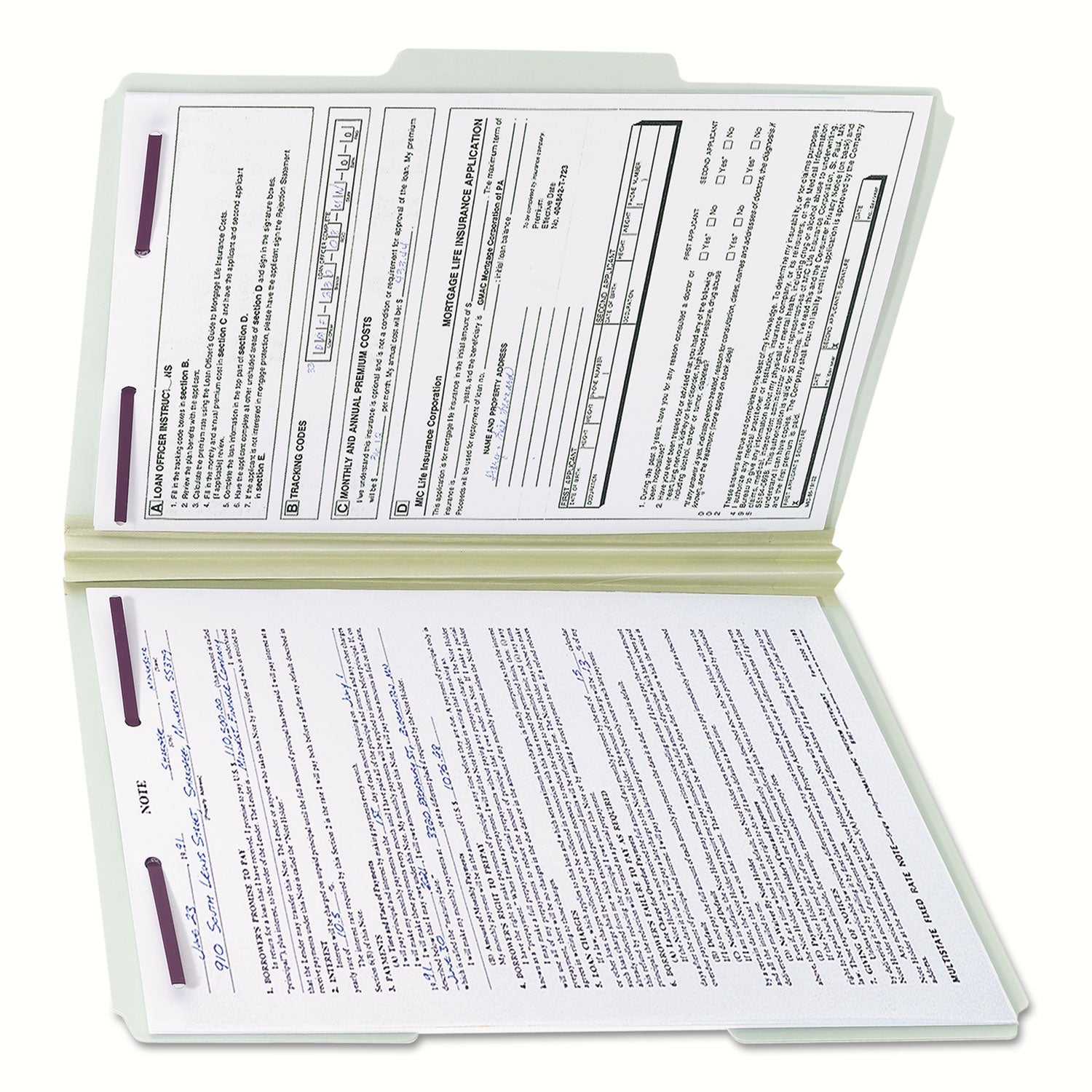 Smead Recycled Pressboard Fastener Folders, 1/3-Cut Tabs, Two SafeSHIELD Fasteners, 2" Expansion, Legal Size, Gray-Green, 25/Box