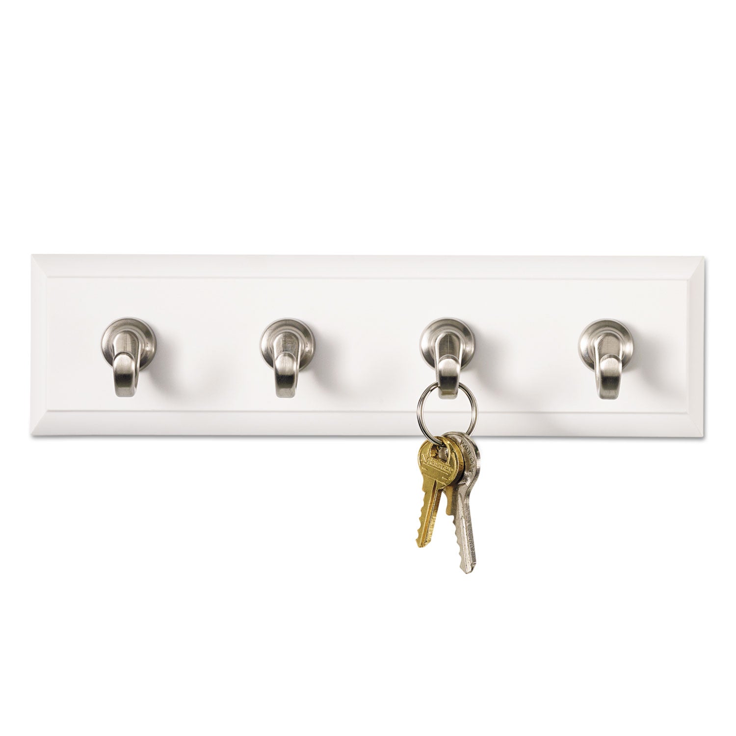 Command™ Decorative Key Rail, Plastic, Quartz/Silver, 8 x 1.5 x 2.13, 4 Hooks/Pack