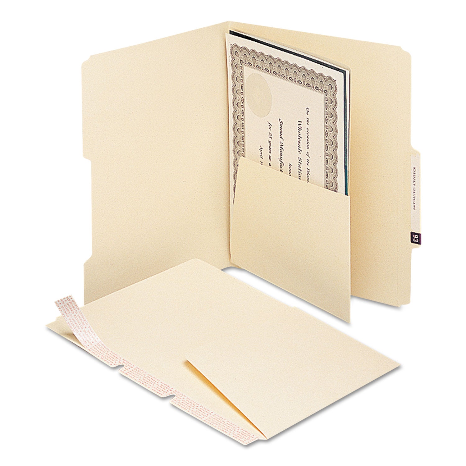 Smead Self-Adhesive Folder Dividers with 5.5" Pockets for Top/End Tab Folders, 1 Fastener, Letter Size, Manila, 25/Pack
