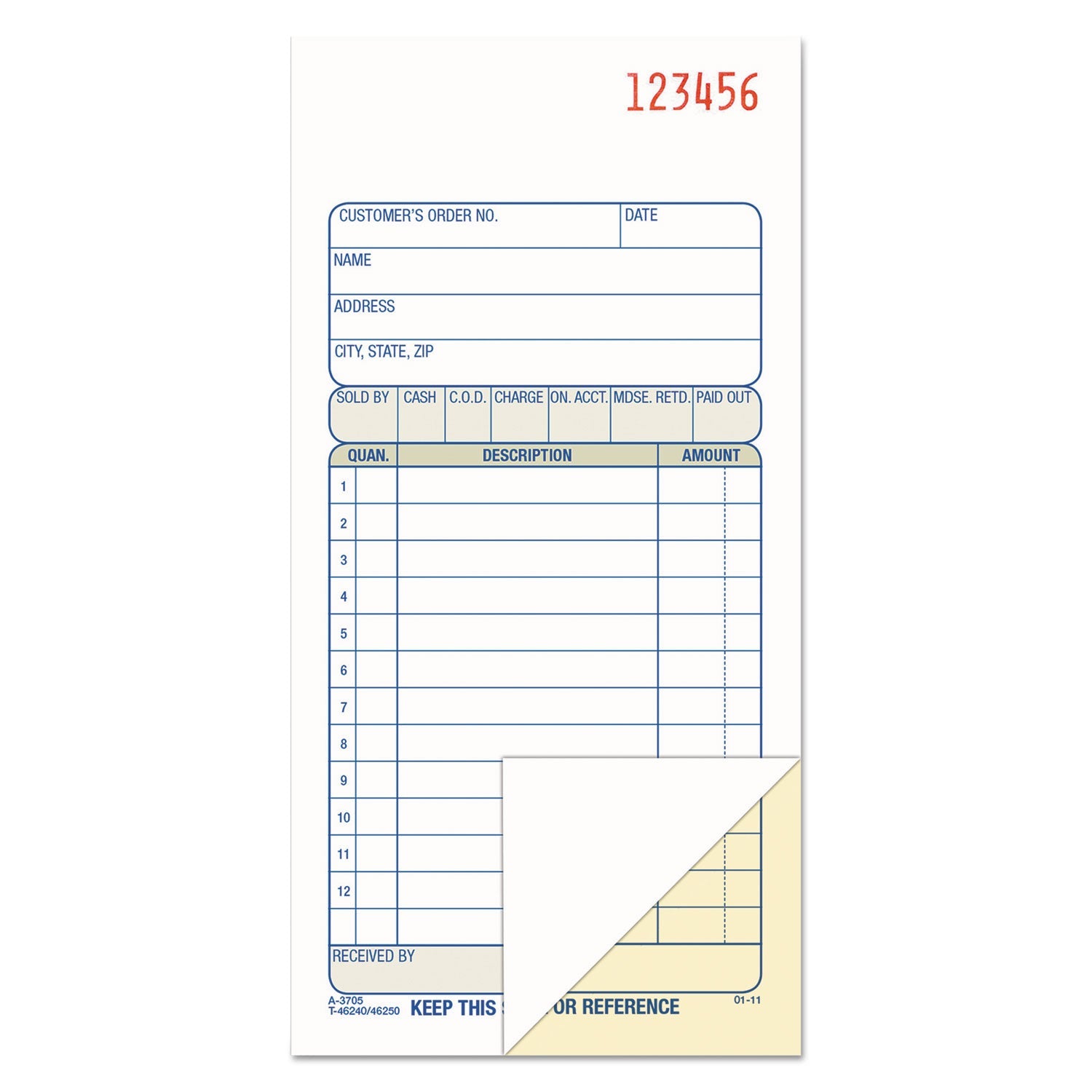 Adams® Multipart Sales Order Pad, 12 Lines, Two-Part Carbonless, 3.34 x 6.69, 50 Forms Total