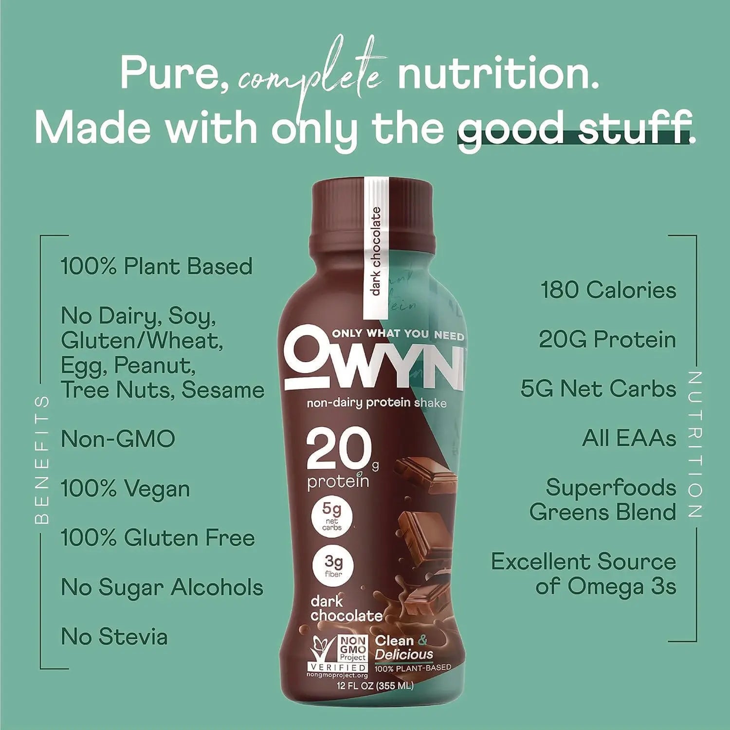 20 g Protein Drink, Chocolate, 12 oz Bottle, 12/Carton OWYN™ Flipcost