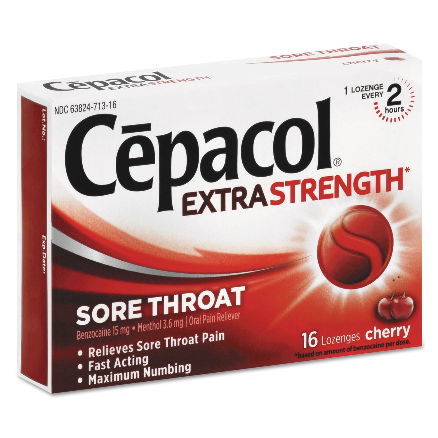 Cepacol® Extra Strength Sore Throat Lozenge, Cherry, 16/Box, 24 Boxes/Carton