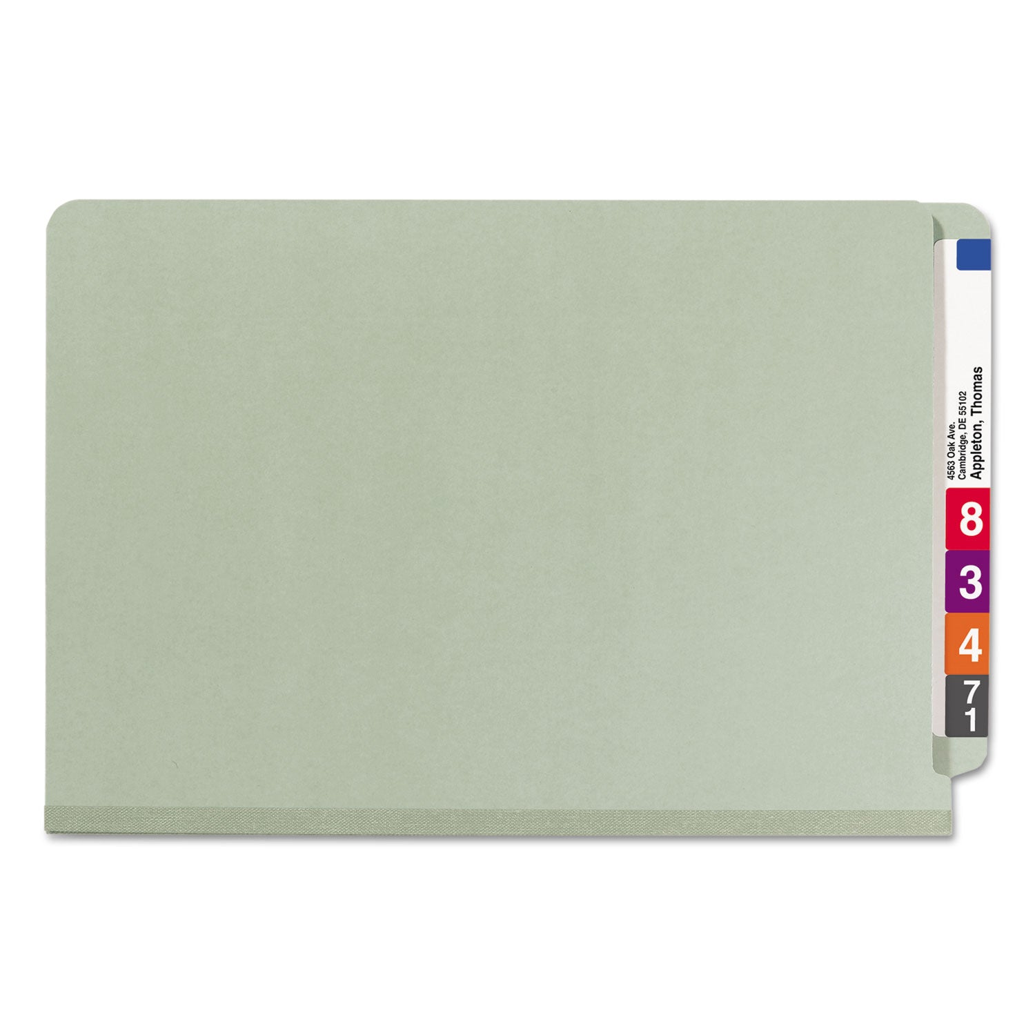 Smead End Tab Pressboard Classification Folders, Four SafeSHIELD Fasteners, 2" Expansion, 1 Divider, Legal Size, Gray-Green, 10/Box
