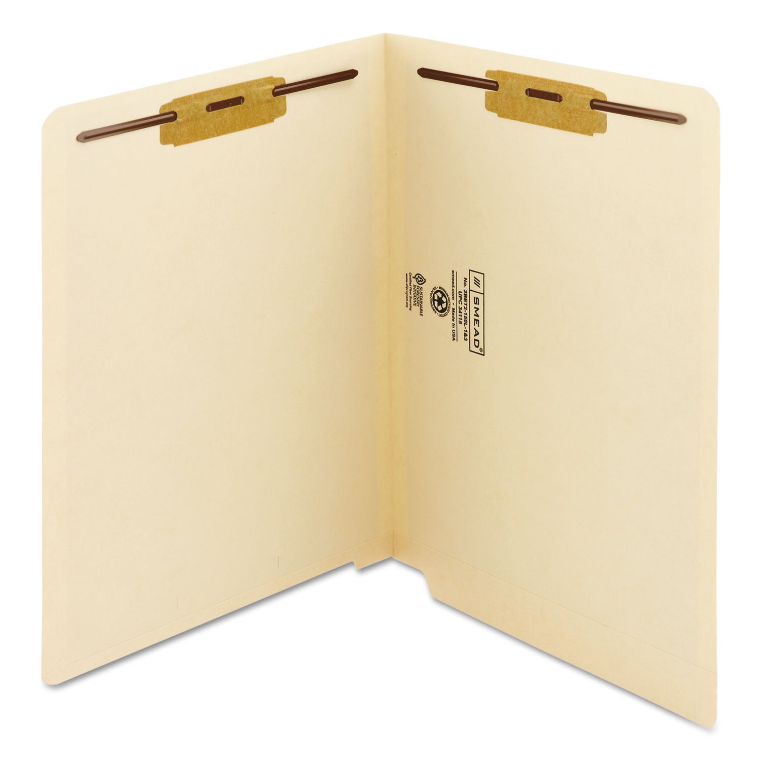 Smead End Tab Fastener Folders with Reinforced Straight Tabs, 11-pt Manila, 2 Fasteners, Letter Size, Manila Exterior, 50/Box