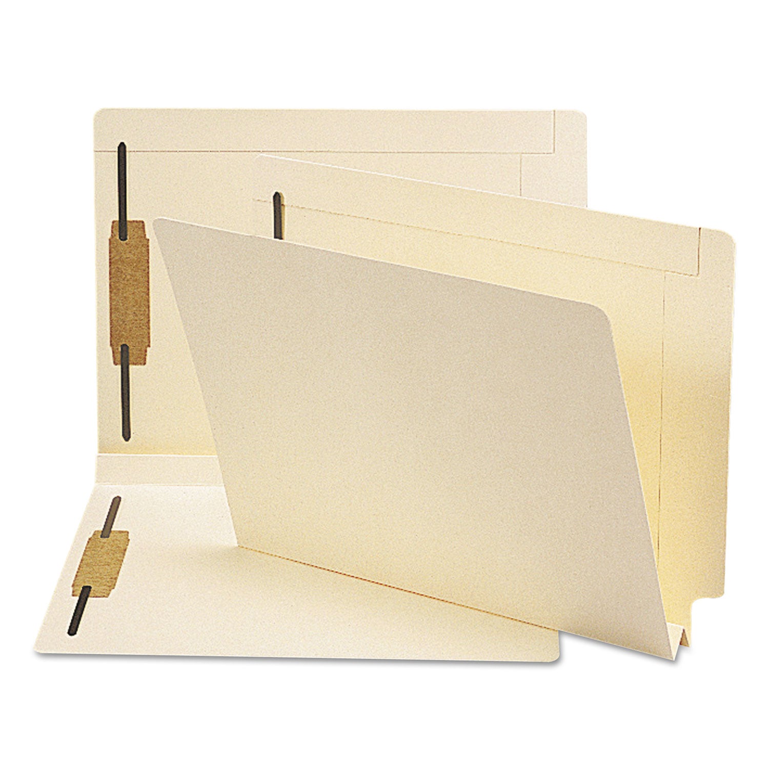 Smead End Tab W-Fold Fastener Folders with Reinforced Tabs, 1.5" Expansion, 2 Fasteners, Letter Size, Manila, 50/Box