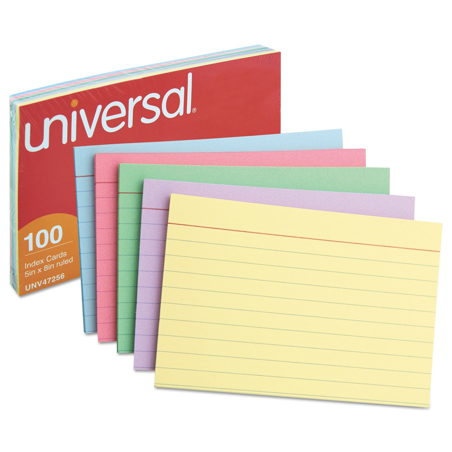 Universal® Index Cards, Ruled, 5 X 8, Assorted, 100/pack