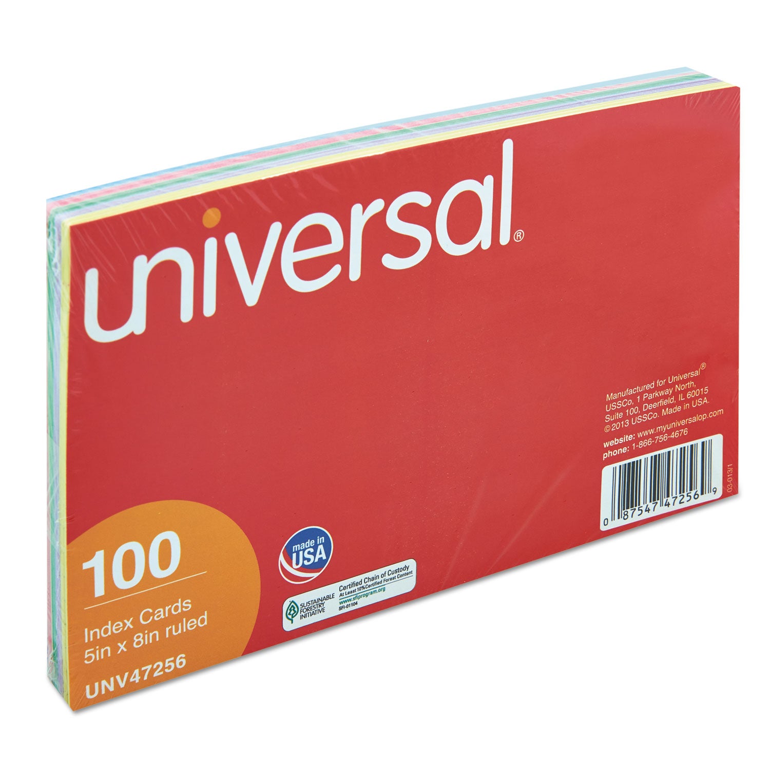 Universal® Index Cards, Ruled, 5 X 8, Assorted, 100/pack