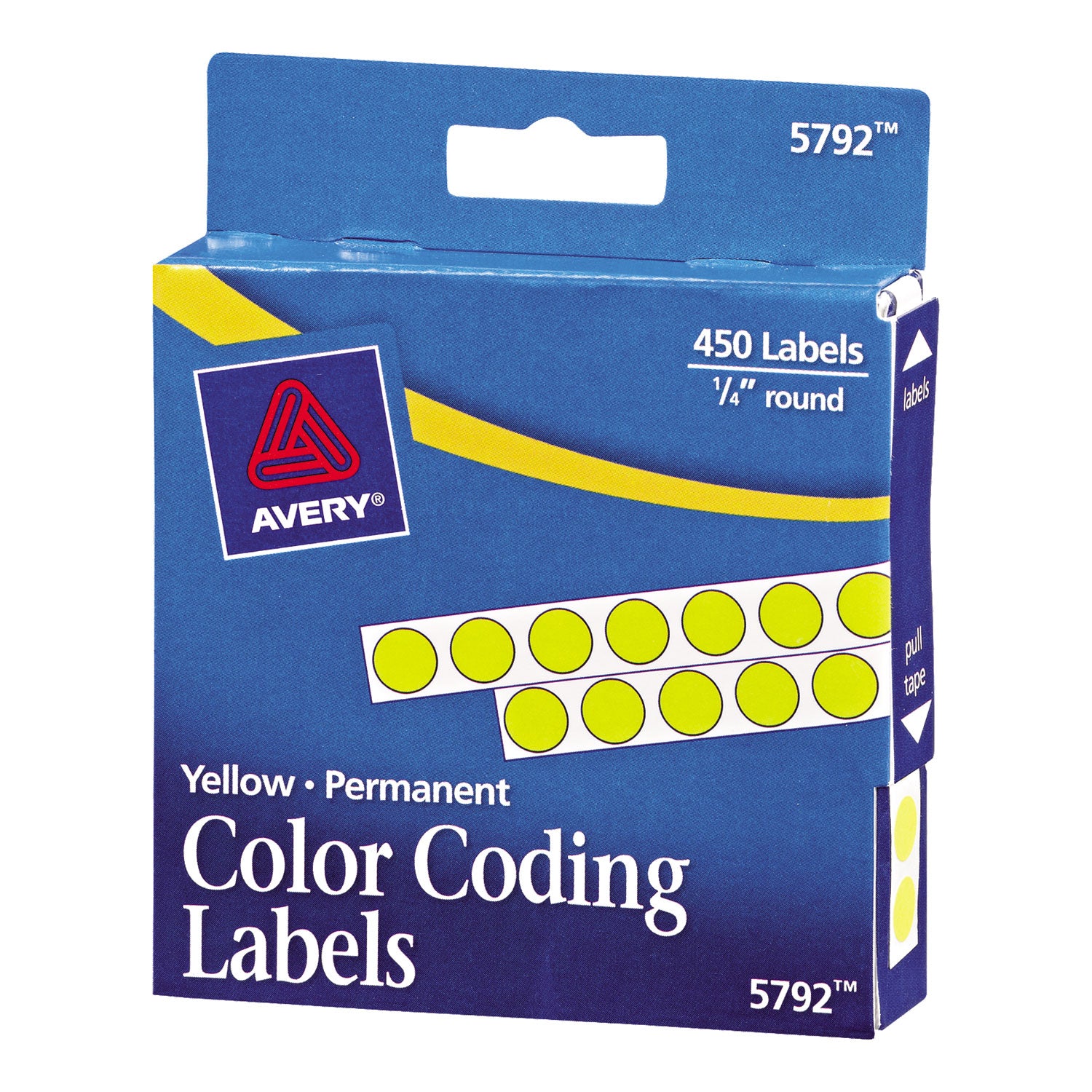 Avery® Handwrite-Only Permanent Self-Adhesive Round Color-Coding Labels in Dispensers, 0.25" dia, Yellow, 450/Roll, (5792)