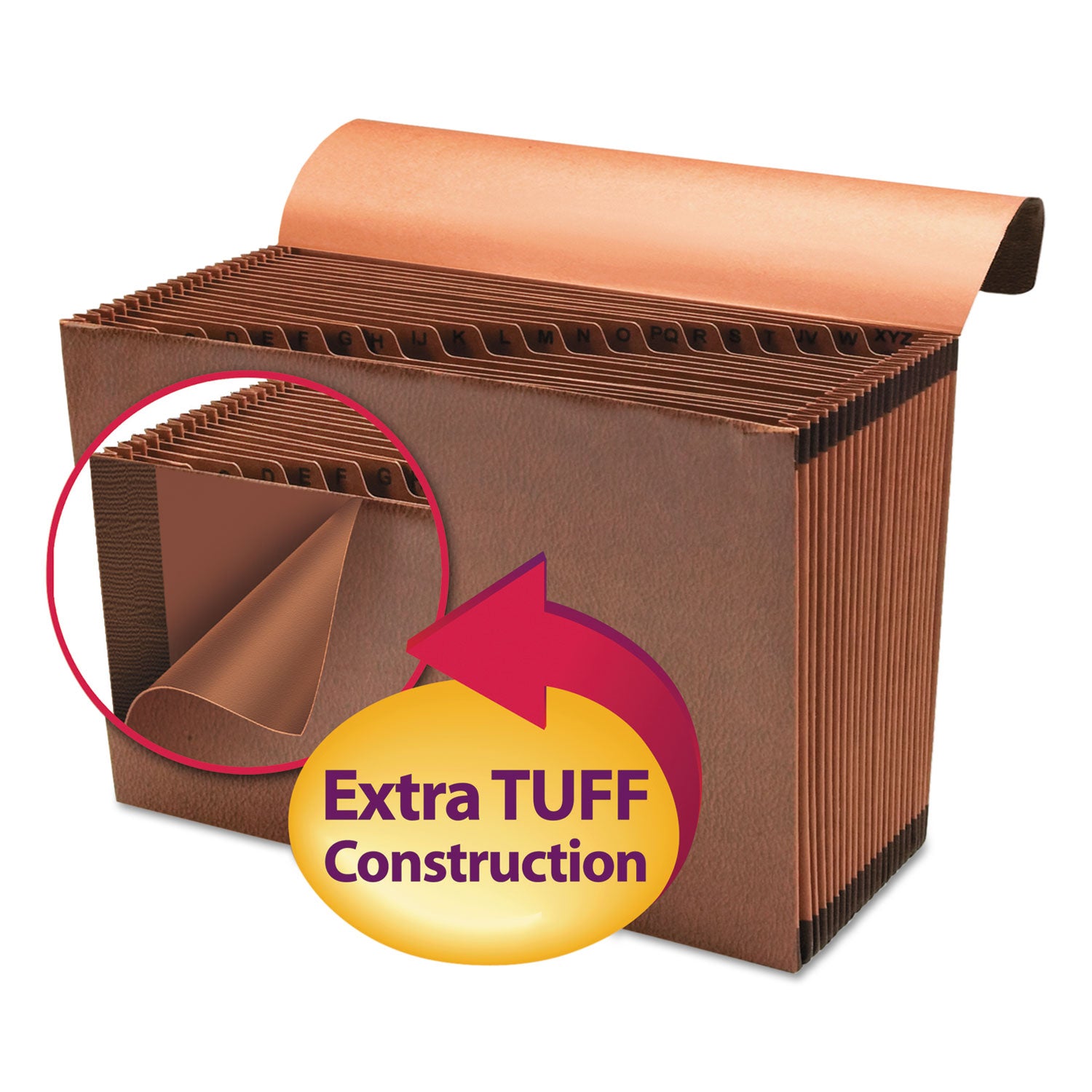 Smead TUFF Expanding Wallet, 21 Sections, Elastic Cord Closure, 1/21-Cut Tabs, Legal Size, Redrope