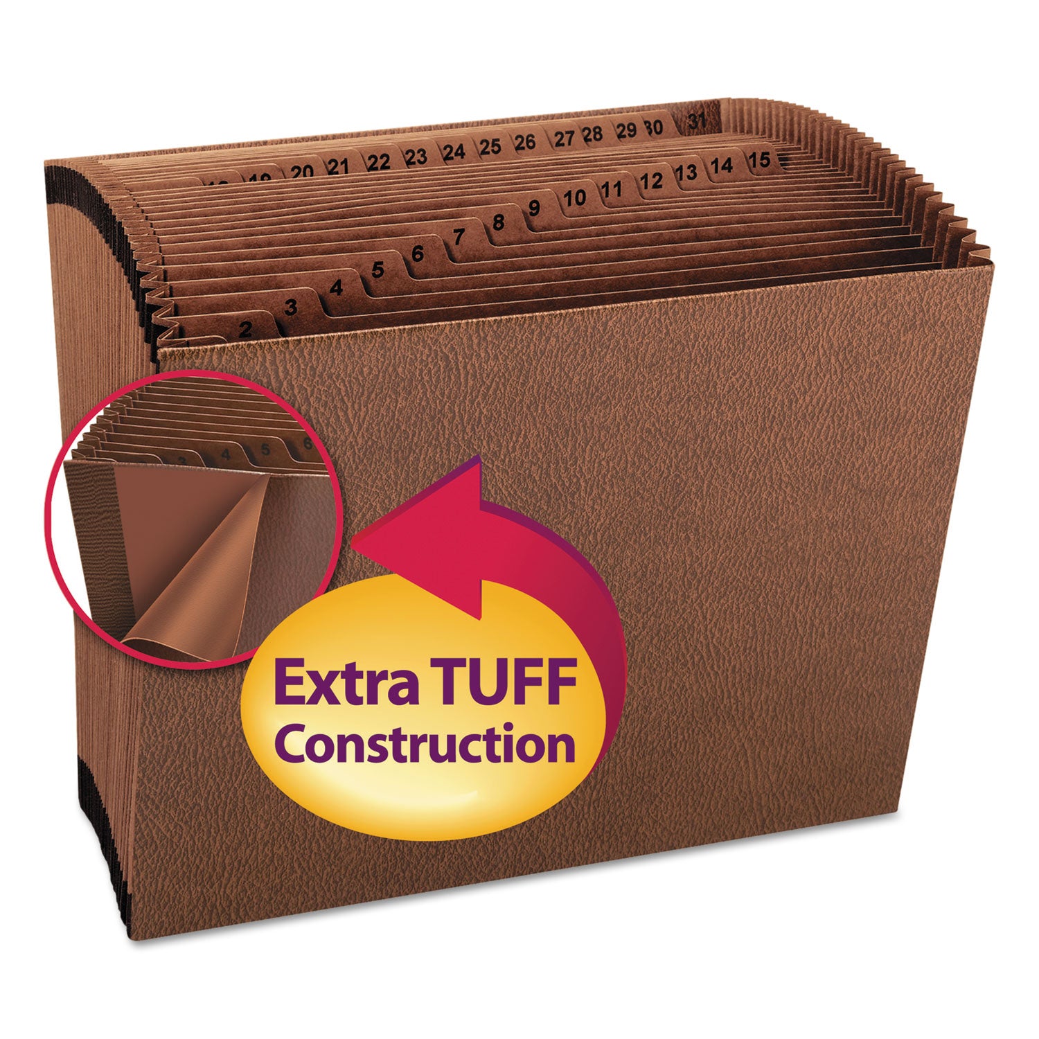 Smead TUFF Expanding Open-Top Stadium File, 31 Sections, 1/31-Cut Tabs, Letter Size, Redrope