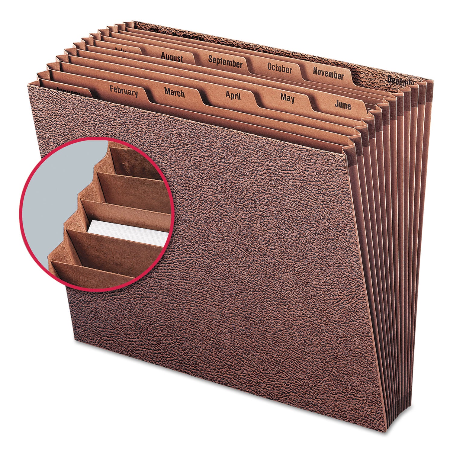 Smead TUFF Expanding Open-Top Stadium File, 12 Sections, 1/12-Cut Tabs, Letter Size, Redrope