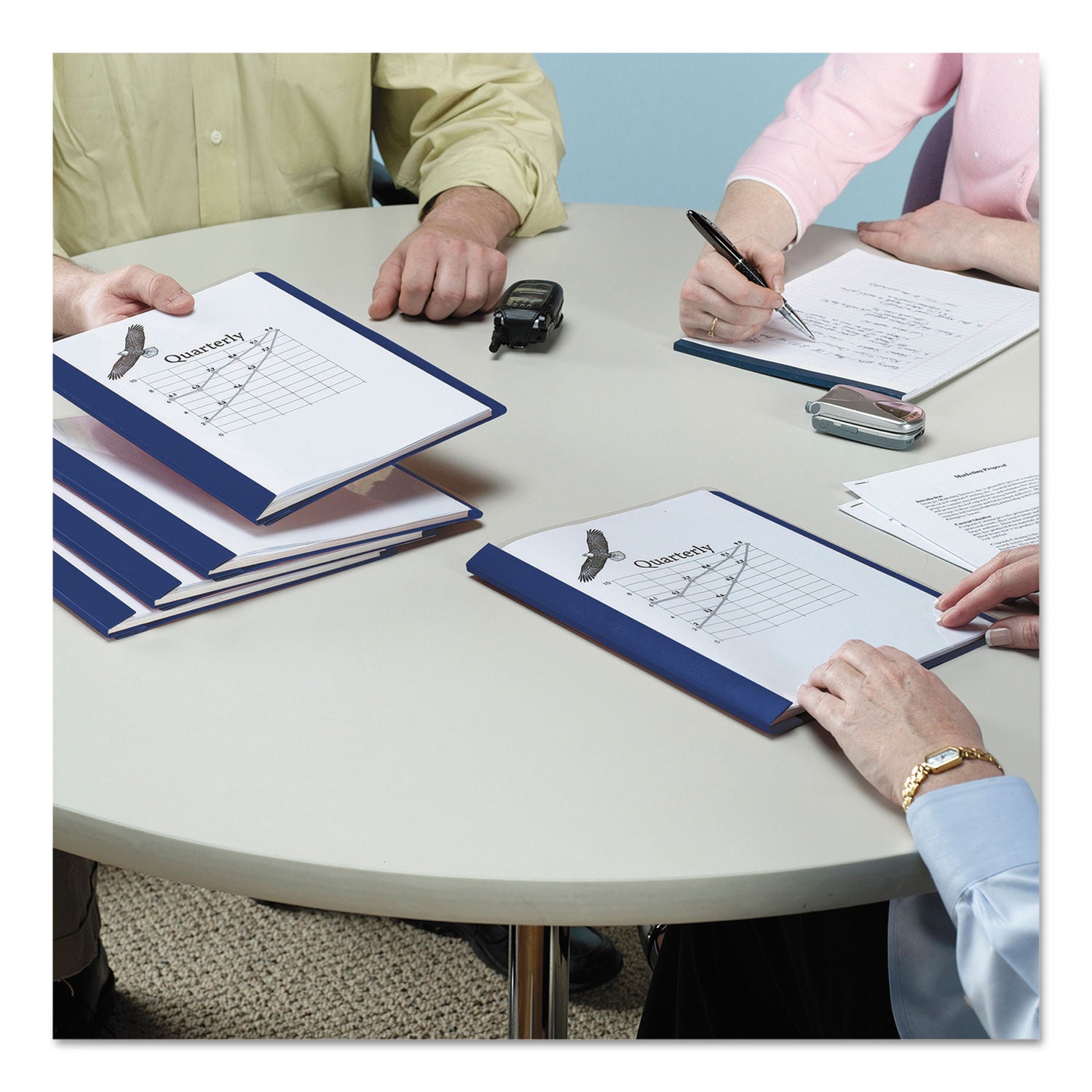 Smead Clear Front Report Cover, Double-Prong Fastener, 0.5" Capacity, 8.5 X 11, Clear/dark Blue, 25/box