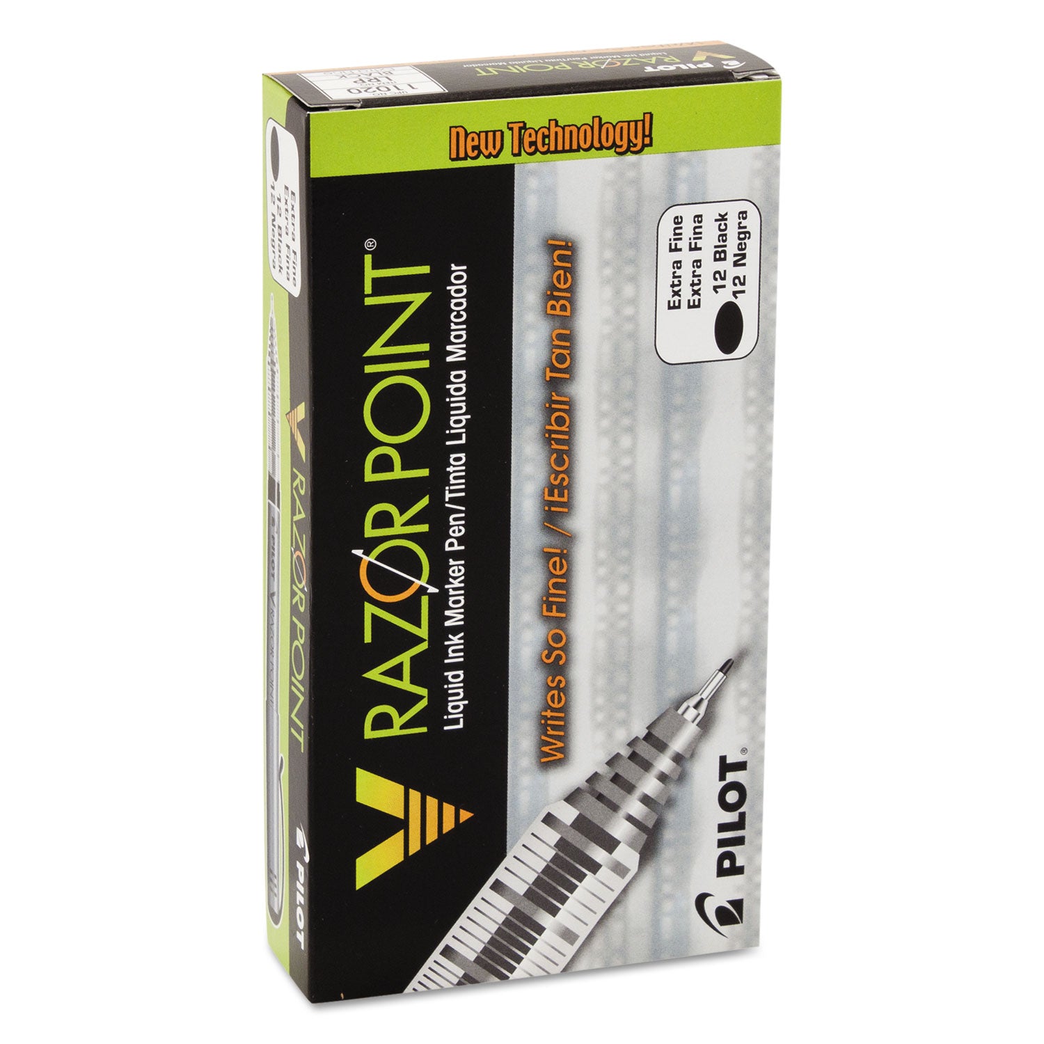 Pilot® V Razor Point Liquid Ink Porous Point Pen, Stick, Extra-Fine 0.5 mm, Black Ink, Gray/Smoke Barrel, Dozen