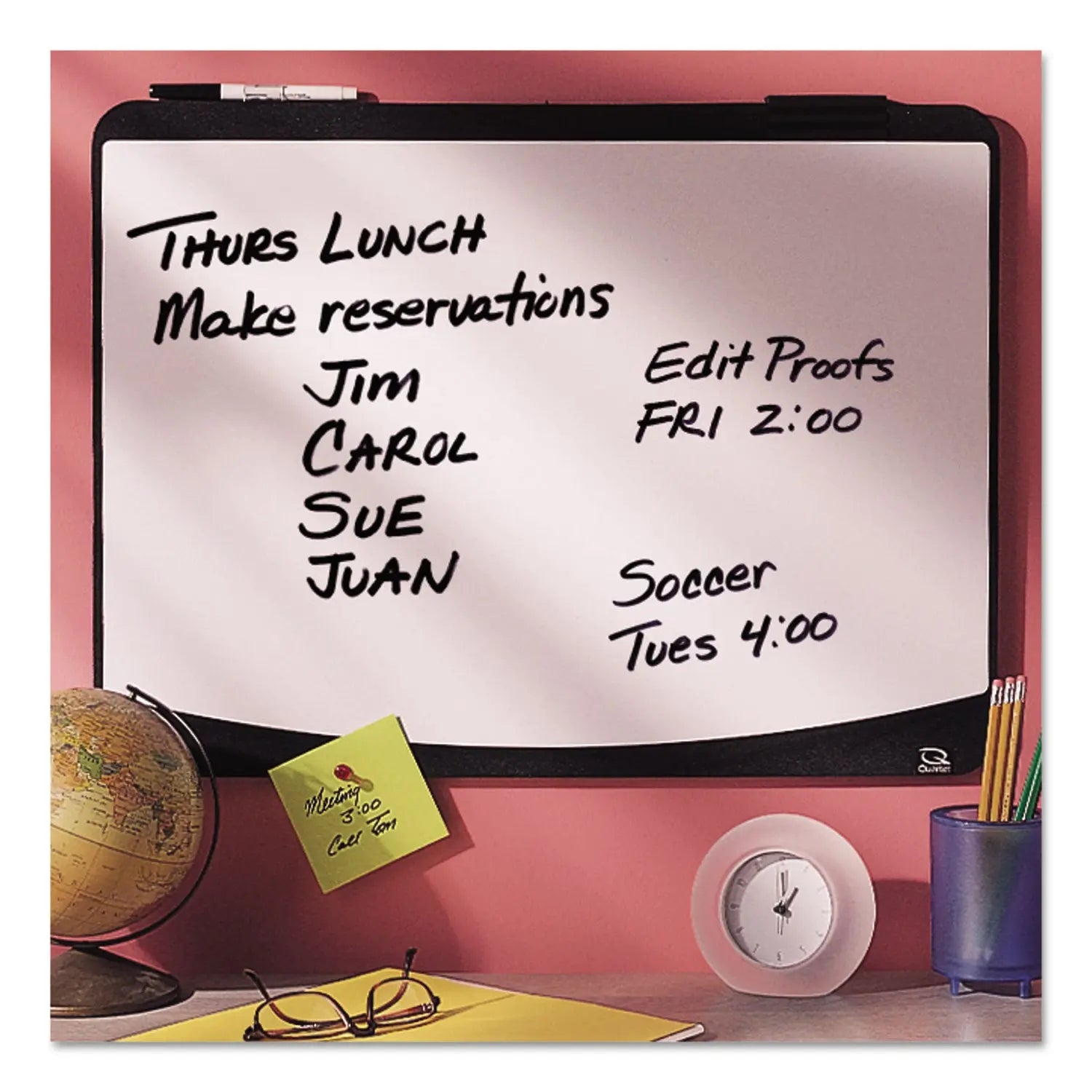 Tack/Write Dry Erase Marker Board, 25.5" x 17.5", Black/White Surface, Black Plastic Frame Quartet® Flipcost