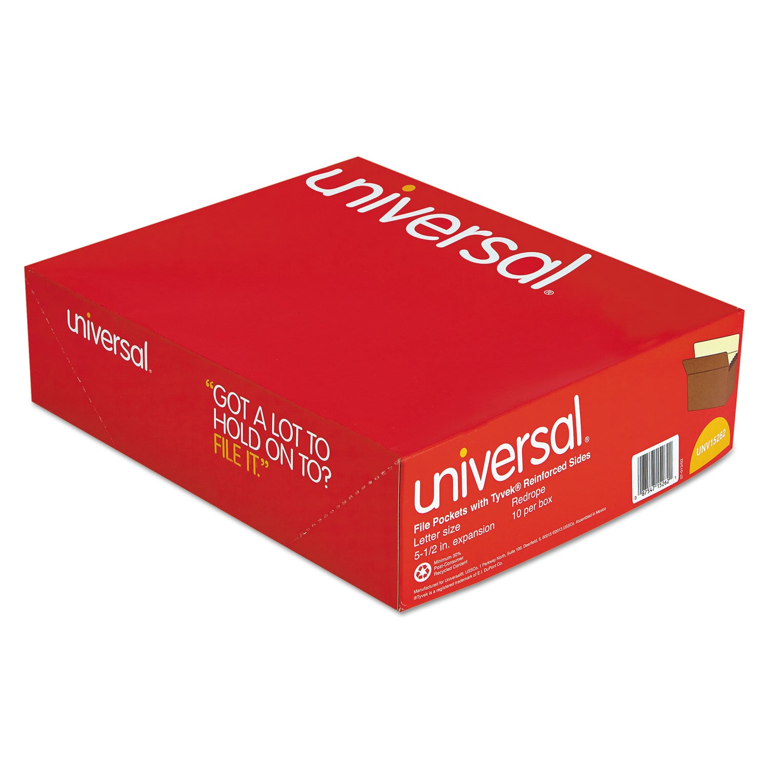 Universal® Redrope Expanding File Pockets, 5.25" Expansion, Letter Size, Redrope, 10/box