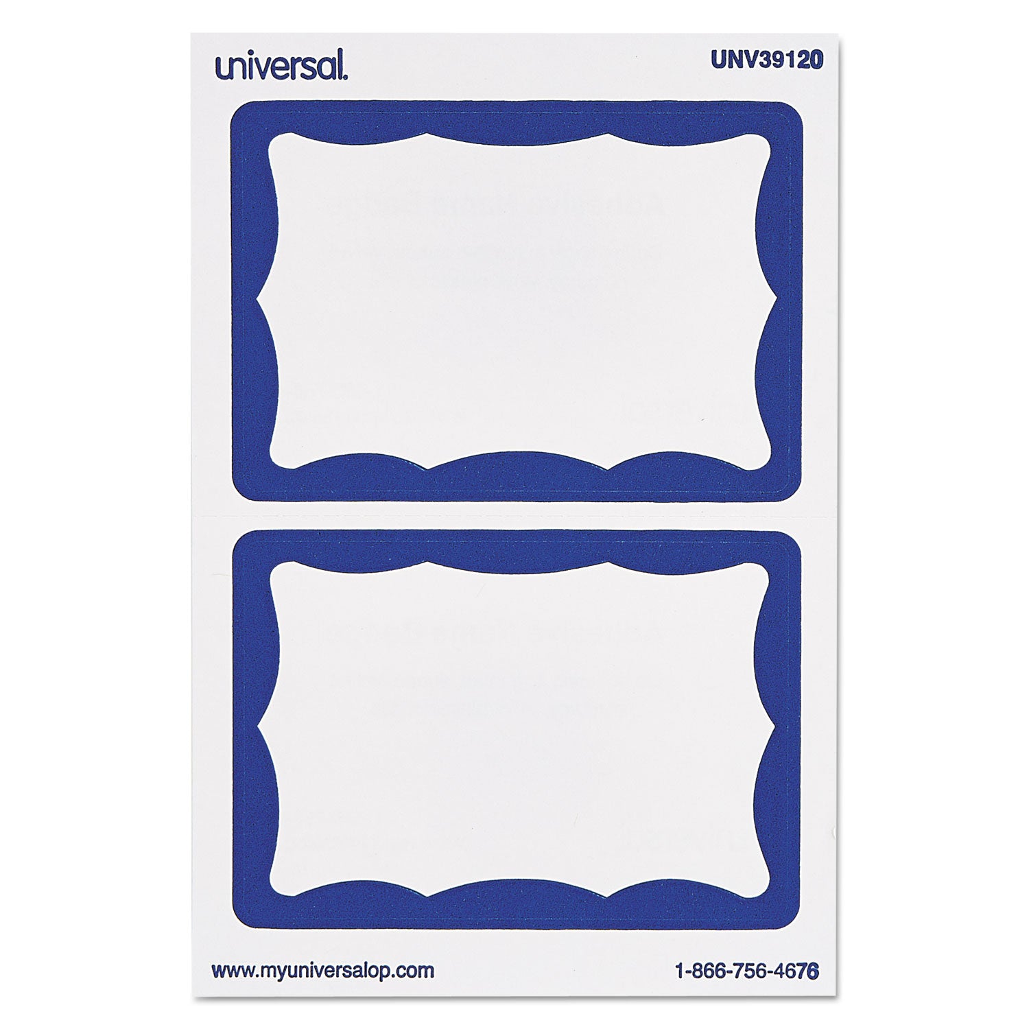 Universal® Border-Style Self-Adhesive Name Badges, 3 1/2 X 2 1/4, White/blue, 100/pack