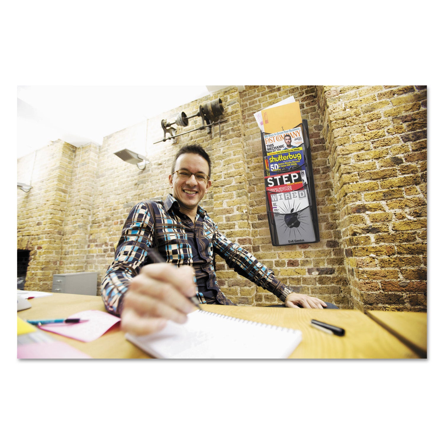 Safco® Onyx Mesh Literature Rack, Five Compartments, 10.25w X 3.5d X 28.33h, Black