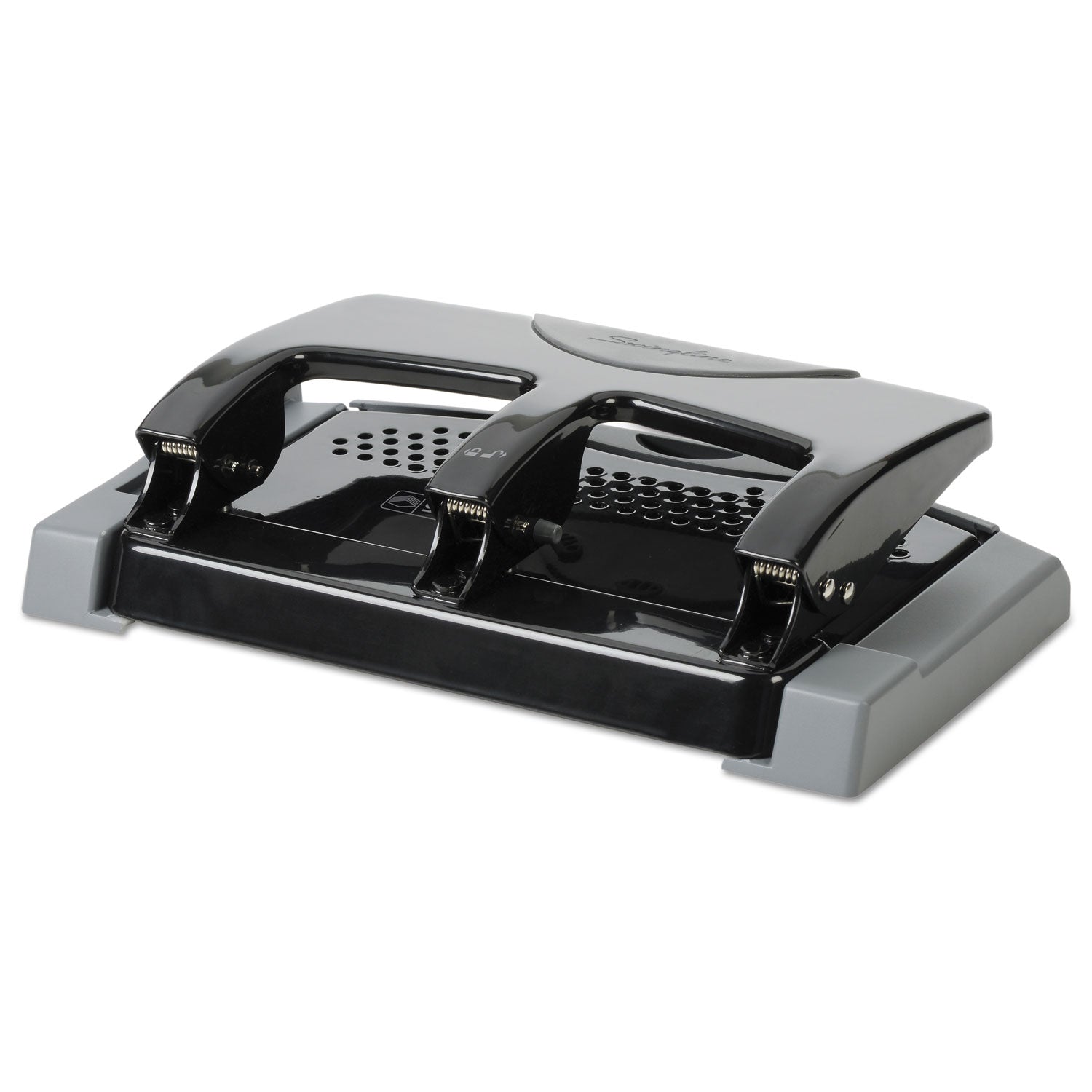 Swingline® 45-Sheet Smarttouch Three-Hole Punch, 9/32" Holes, Black/gray