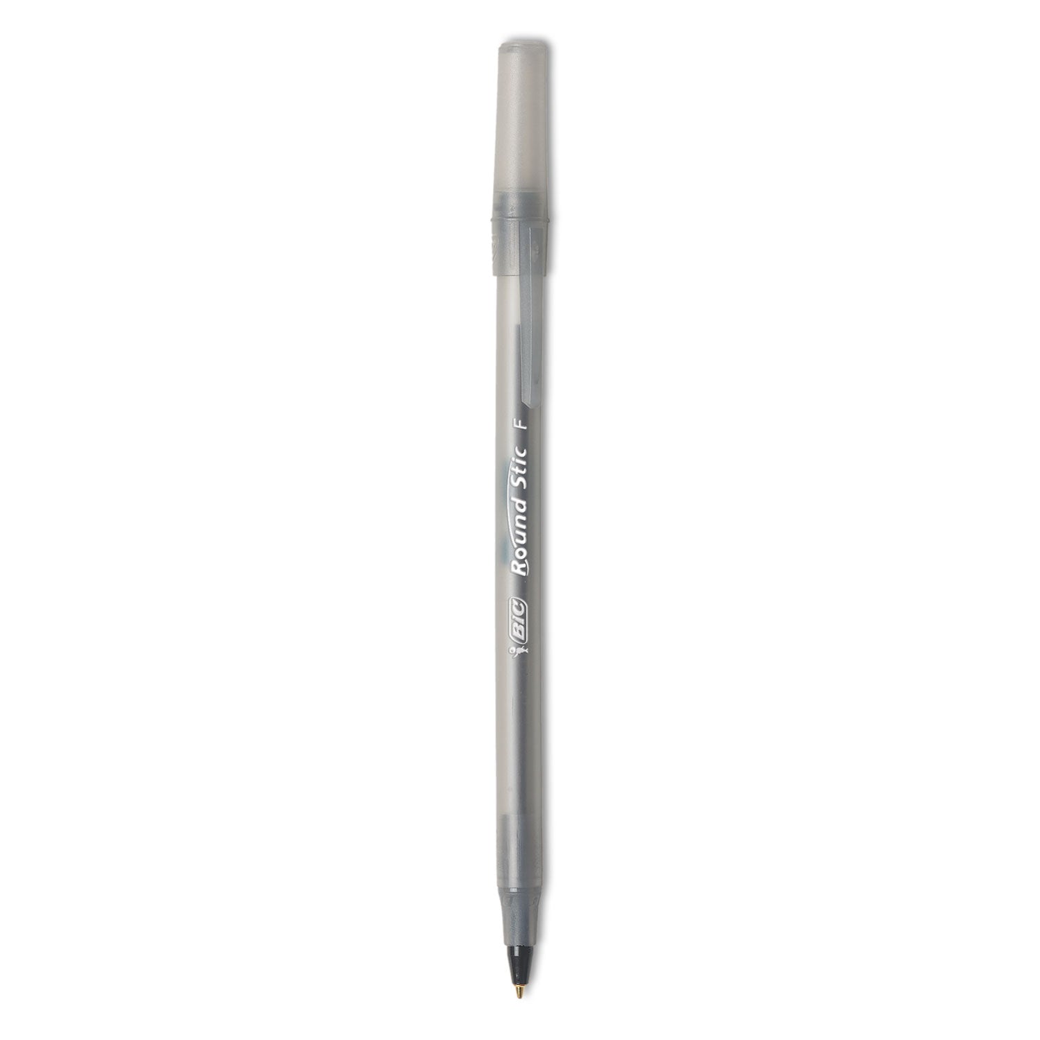 BIC® Round Stic Xtra Precision Ballpoint Pen, Stick, Fine 0.8 Mm, Black Ink, Smoke Barrel, Dozen