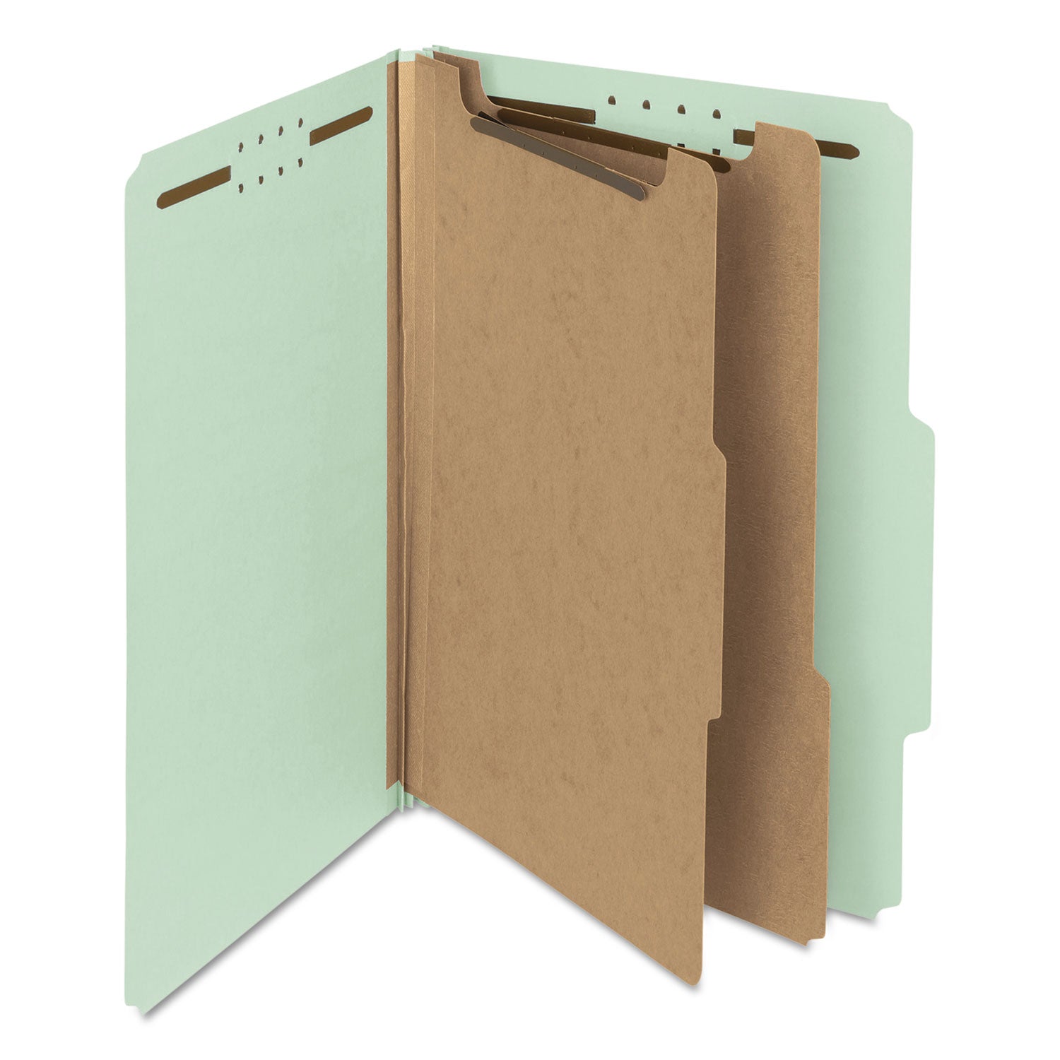 Smead Recycled Pressboard Classification Folders, 2" Expansion, 2 Dividers, 6 Fasteners, Legal Size, Gray-Green, 10/Box