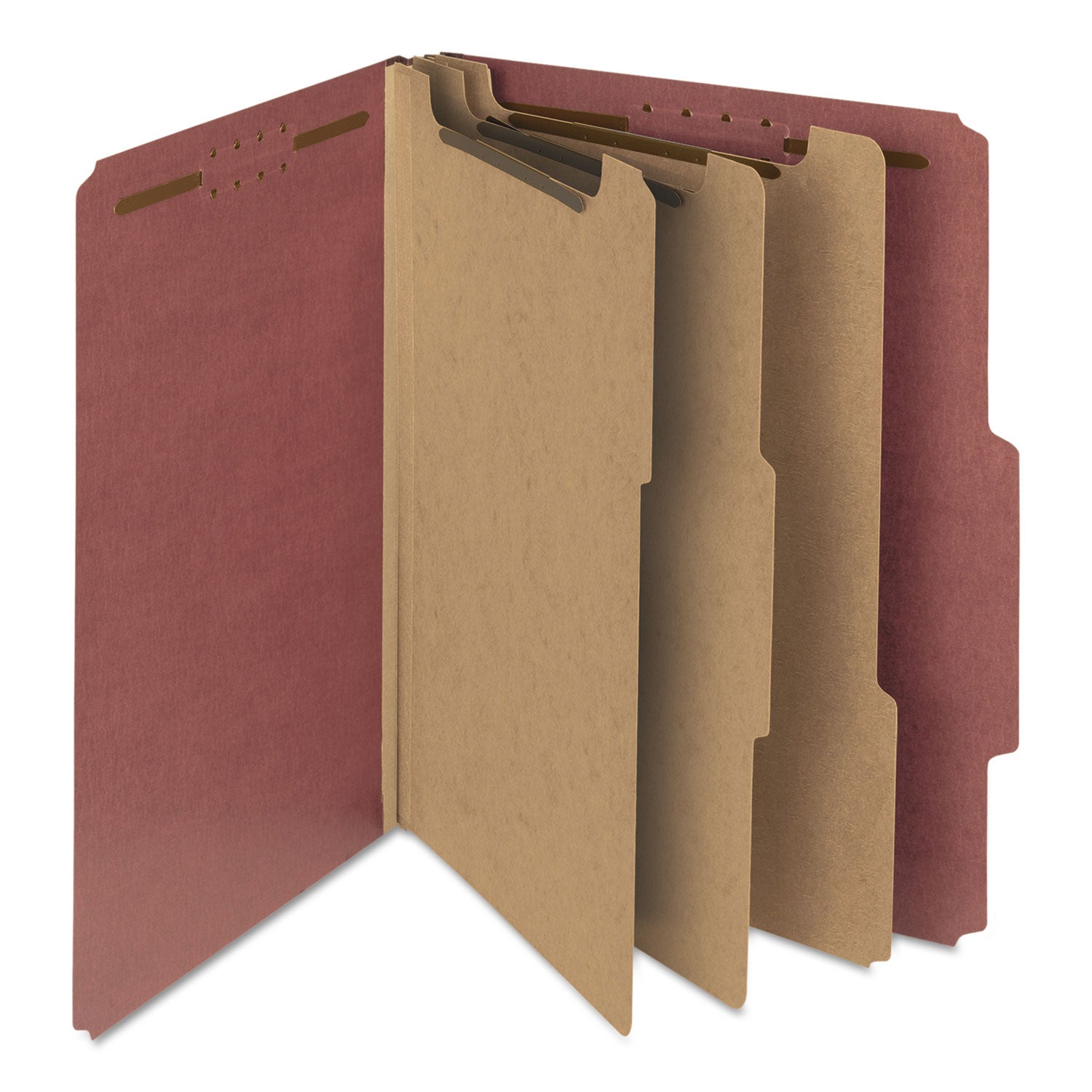 Smead Recycled Pressboard Classification Folders, 3" Expansion, 3 Dividers, 8 Fasteners, Letter Size, Red Exterior, 10/Box