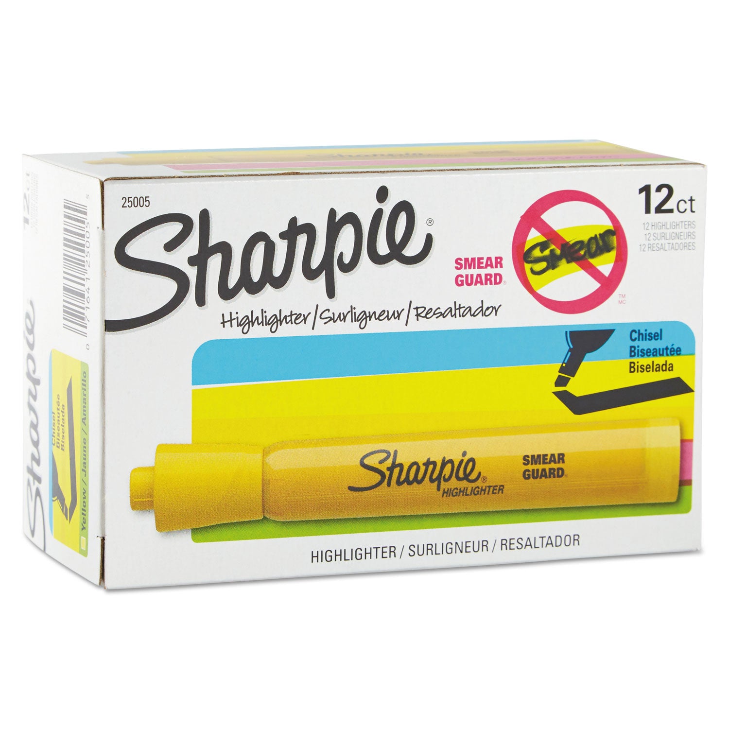 Sharpie® Tank Style Highlighters, Yellow Ink, Chisel Tip, Yellow Barrel, Dozen
