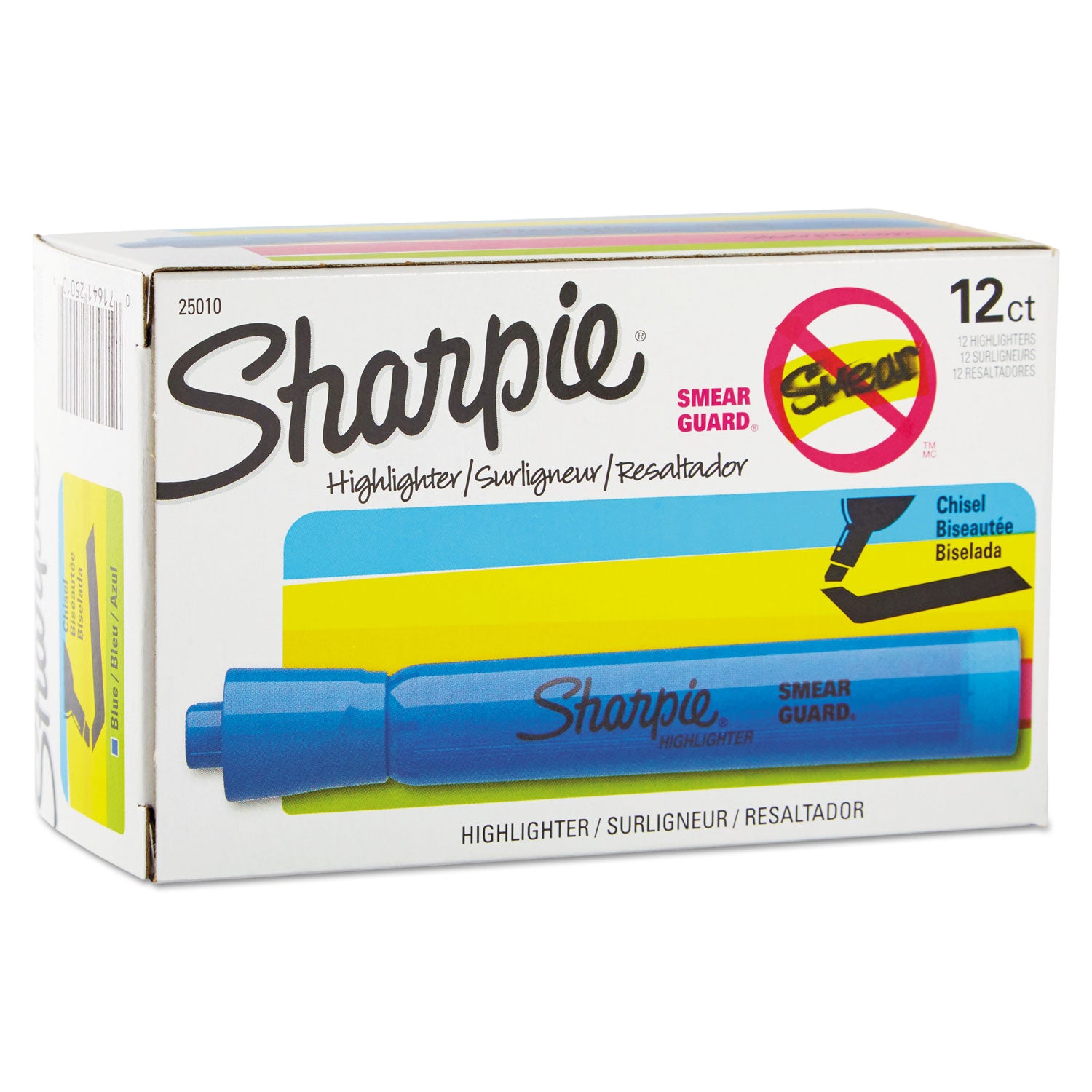 Sharpie® Tank Style Highlighters, Blue Ink, Chisel Tip, Blue Barrel, Dozen