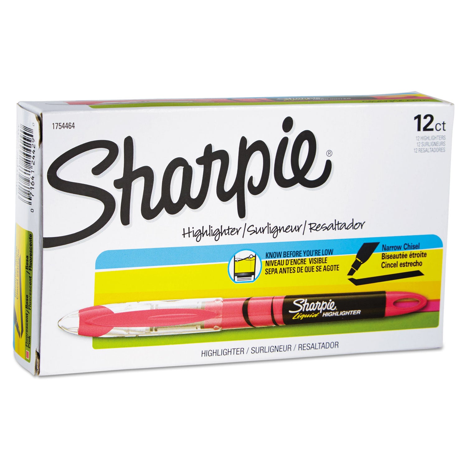 Sharpie® Liquid Pen Style Highlighters, Fluorescent Pink Ink, Chisel Tip, Pink/black/clear Barrel, Dozen