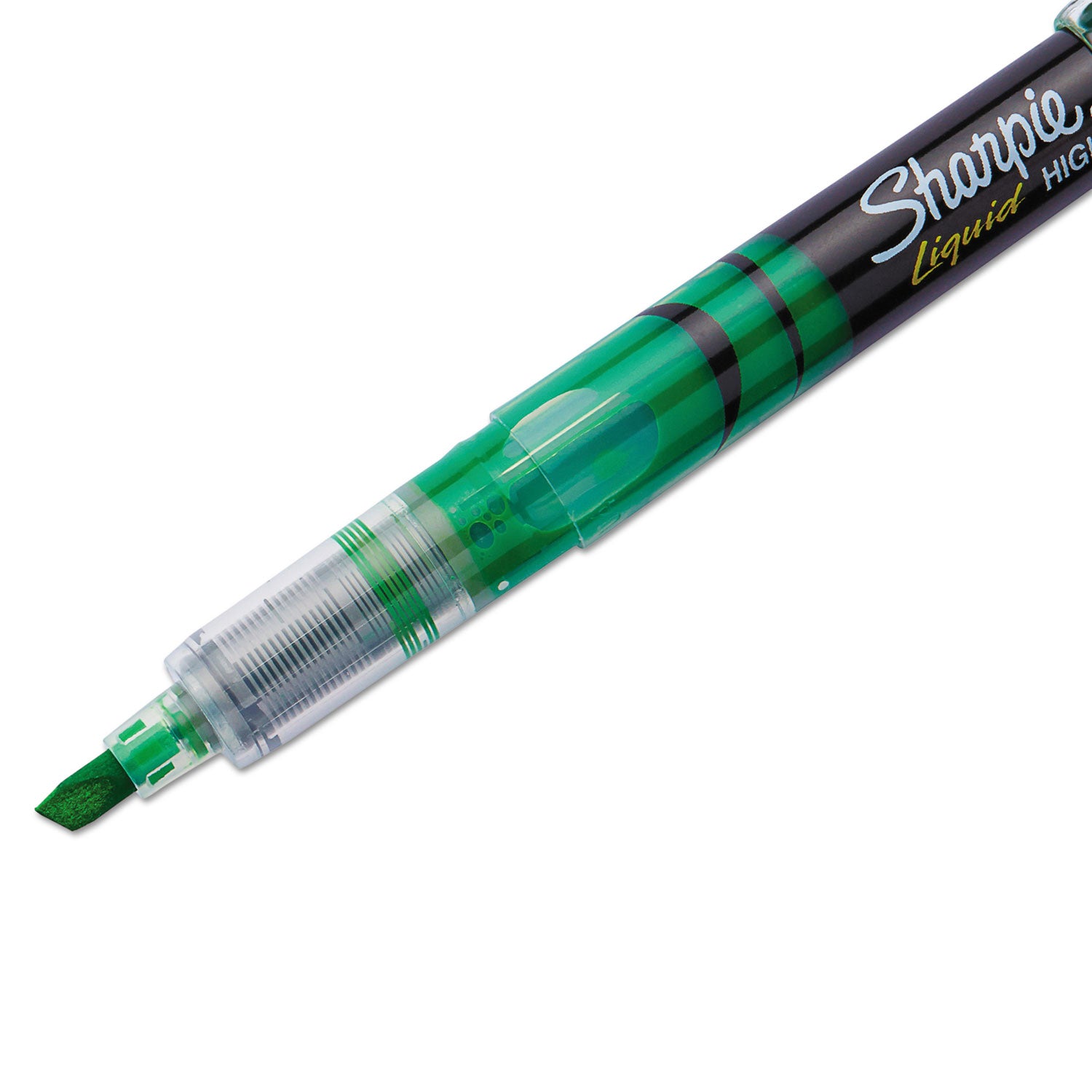 Sharpie® Liquid Pen Style Highlighters, Fluorescent Green Ink, Chisel Tip, Green/black/clear Barrel, Dozen