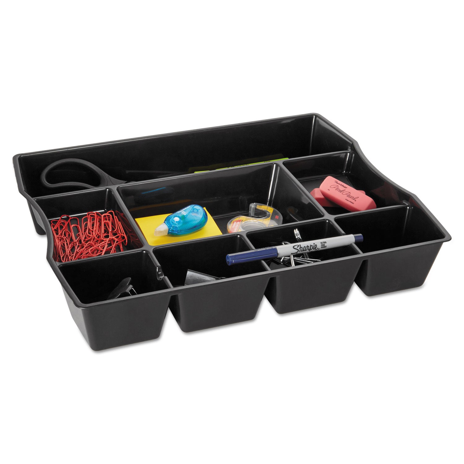 Rubbermaid® Regeneration Deep Drawer Organizer, Eight Compartments, 14.88 X 11.88 X 2.5, Plastic, Black