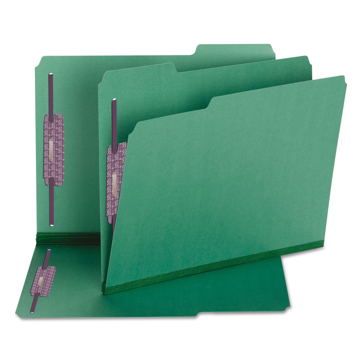 Smead Colored Pressboard Fastener Folders with SafeSHIELD Coated Fasteners, 2" Expansion, 2 Fasteners, Letter Size, Green, 25/Box