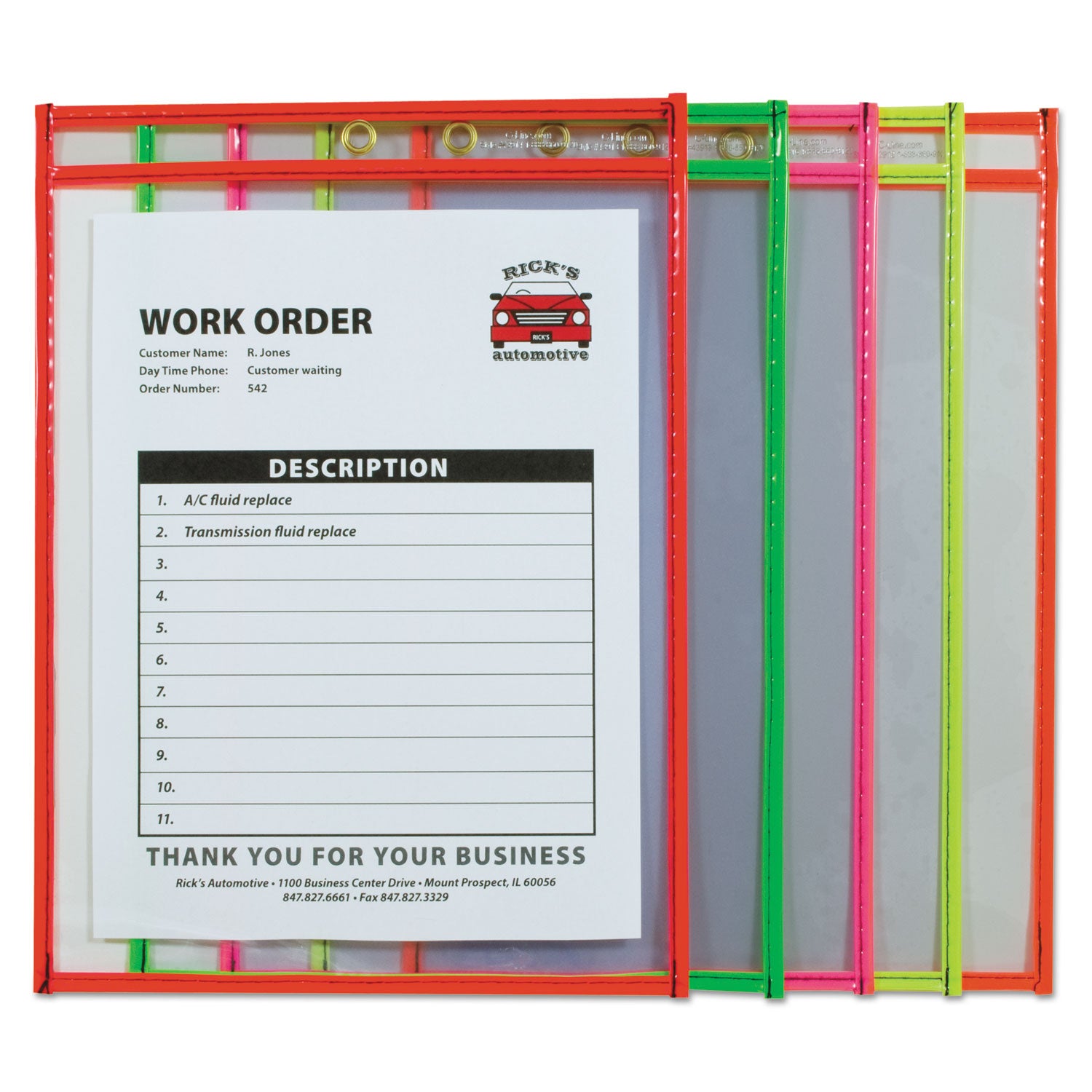 C-Line® Stitched Shop Ticket Holders, Neon, Assorted 5 Colors, 75", 9 X 12, 25/bx