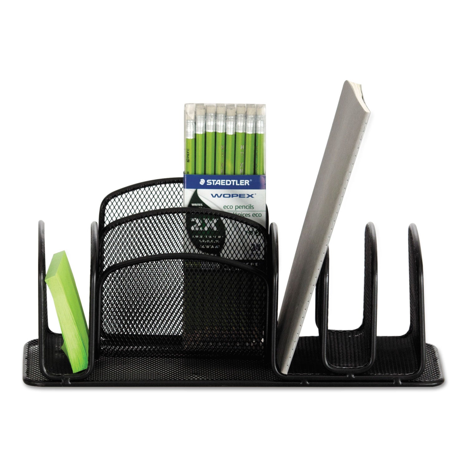 Safco® Deluxe Organizer, 6 Compartments, Steel, 12.5 x 5.25 x 5.25, Black