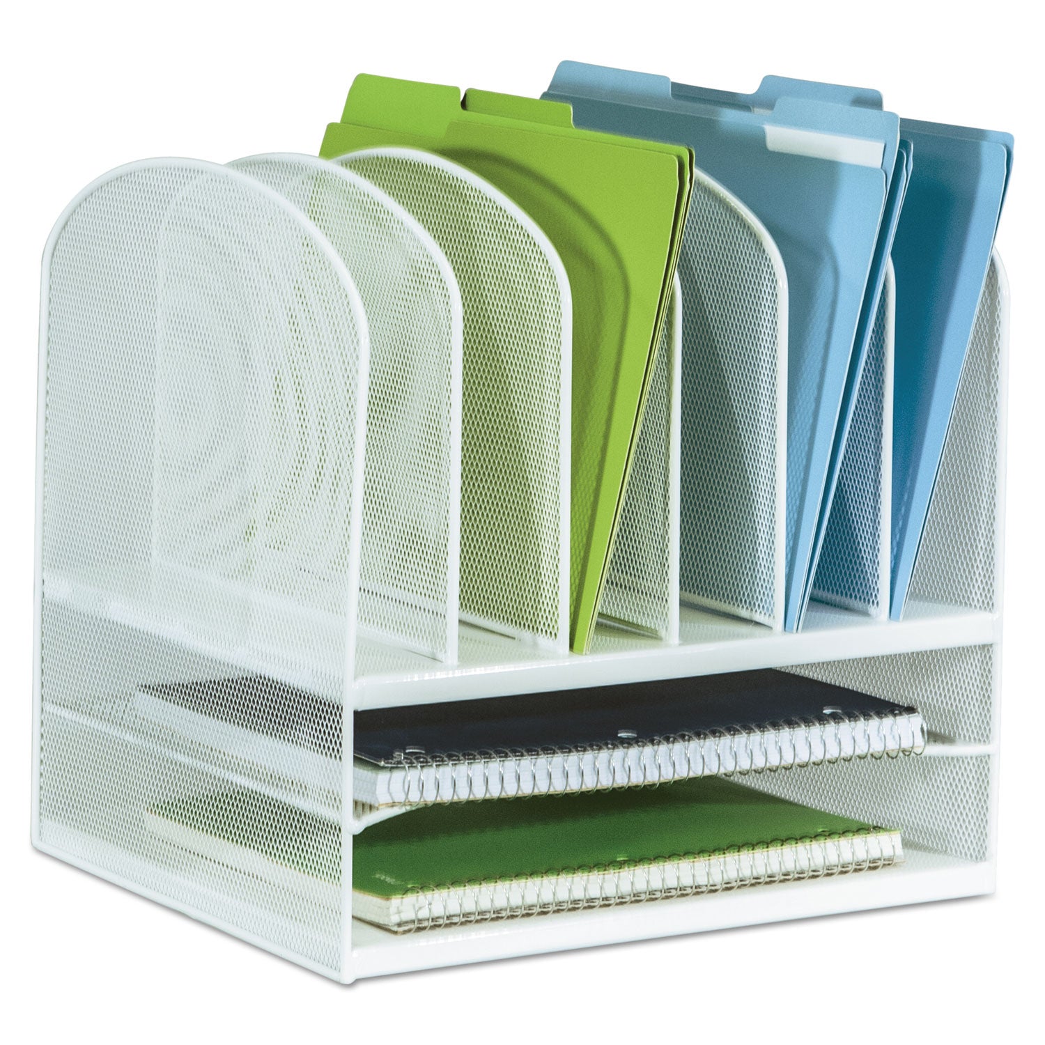 Safco® Onyx Mesh Desk Organizer With Two Horizontal And Six Upright Sections, Letter Size Files, 13.25" X 11.5" X 13", White