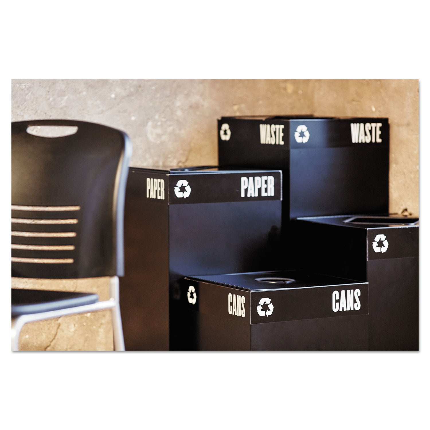 Safco® Public Square Recycling Receptacles, Paper Recycling, 42 gal, Steel, Black