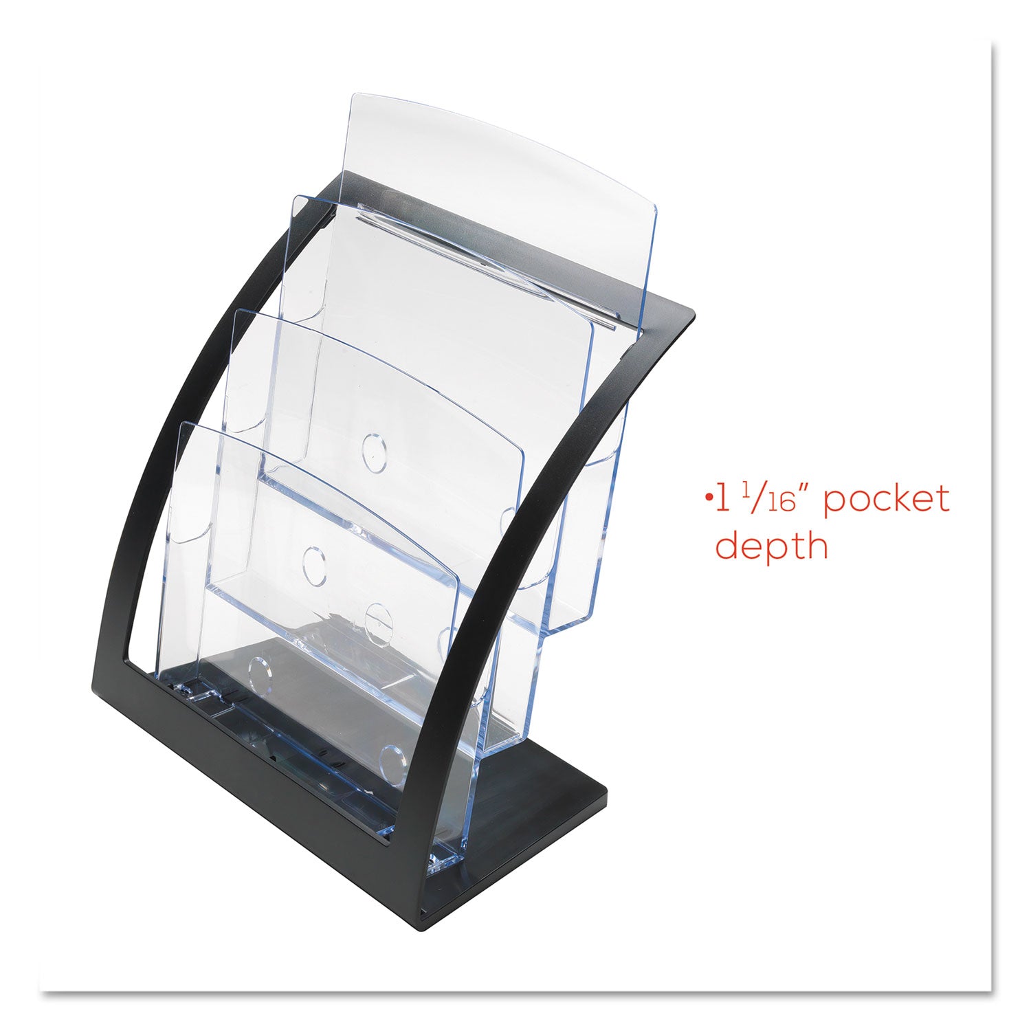 deflecto® 3-Tier Literature Holder, Leaflet Size, 11.25w x 6.94d x 13.31h, Black