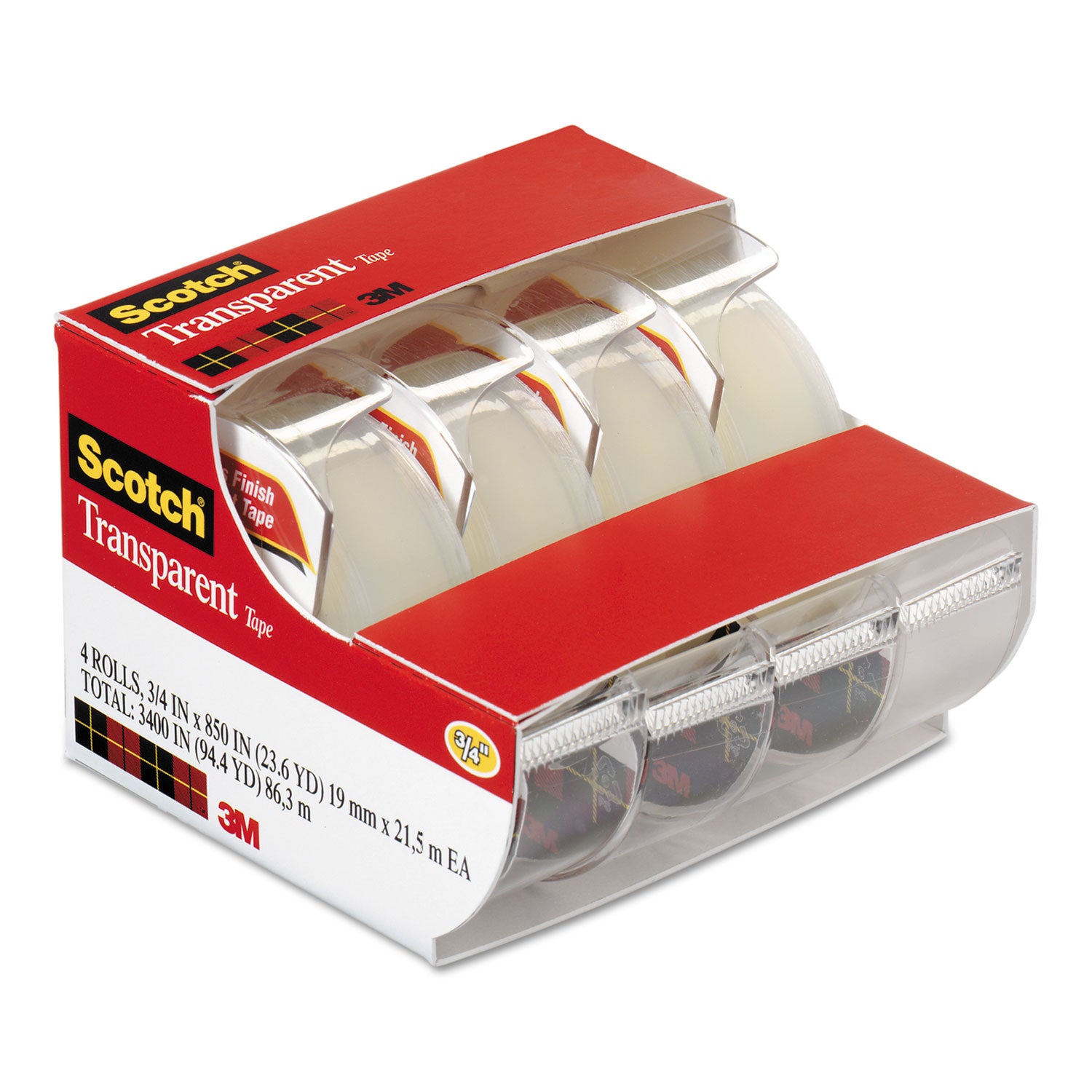 Scotch® Transparent Tape In Handheld Dispenser, 1" Core, 0.75" X 70.83 Ft, Transparent, 4/pack