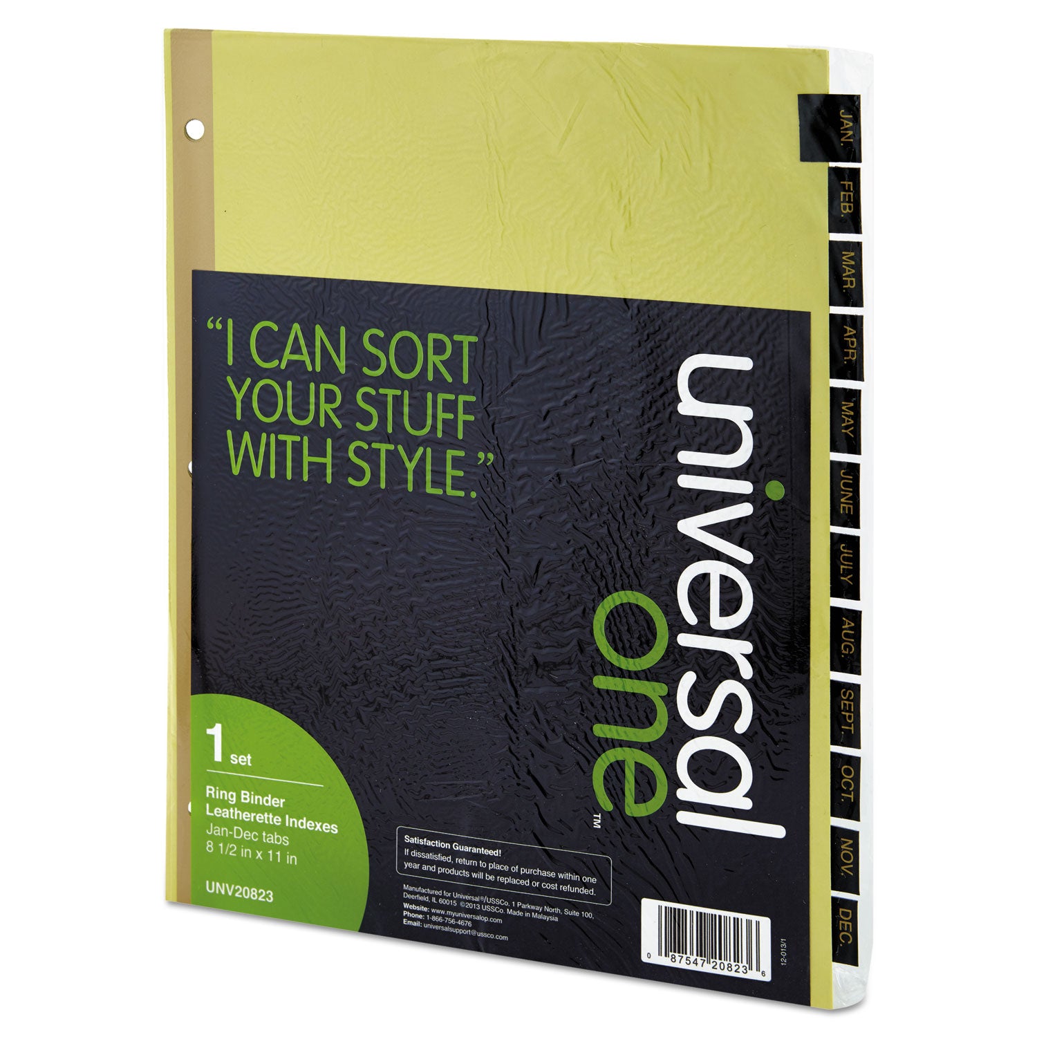Universal® Deluxe Preprinted Simulated Leather Tab Dividers With Gold Printing, 12-Tab, Jan. To Dec., 11 X 8.5, Buff, 1 Set