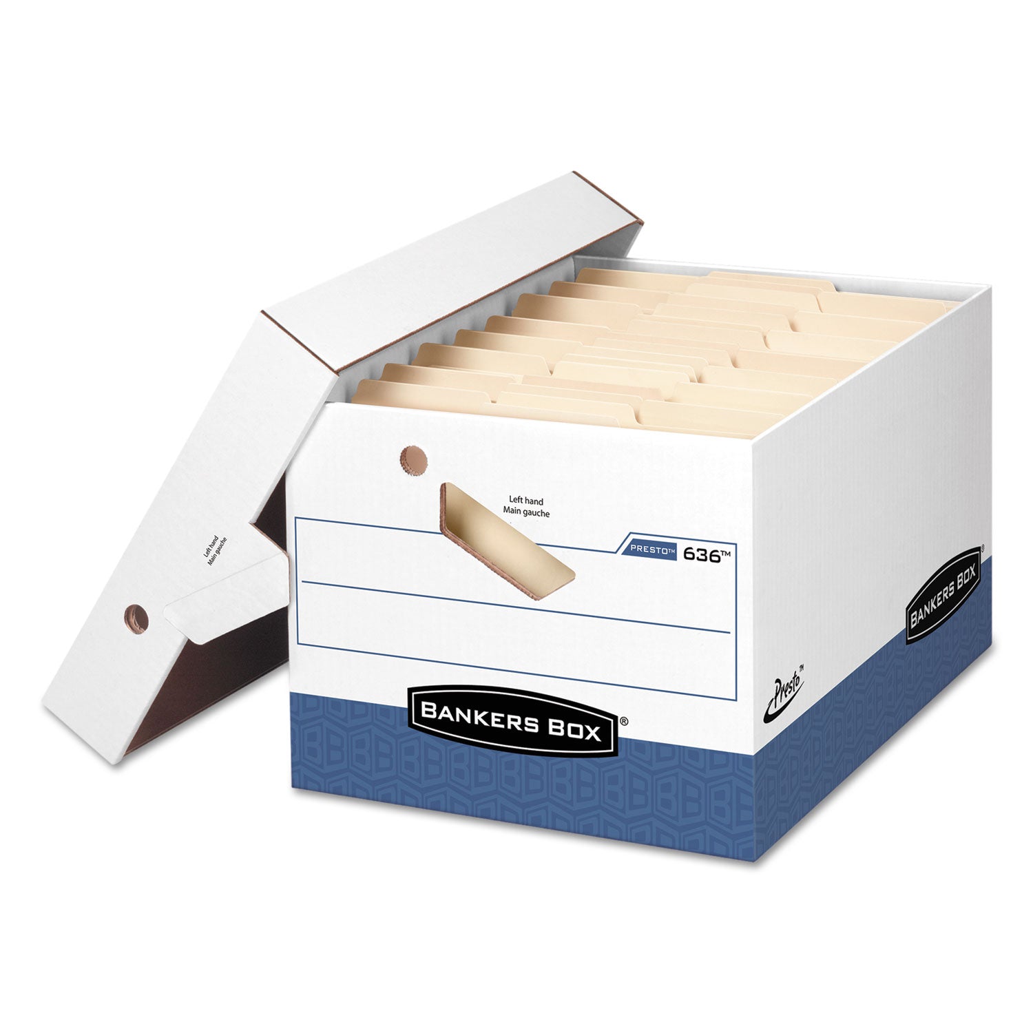 Bankers Box® Presto Ergonomic Design Storage Boxes, Letter/legal Files, 12.88" X 16.5" X 10.38", White/blue, 12/carton
