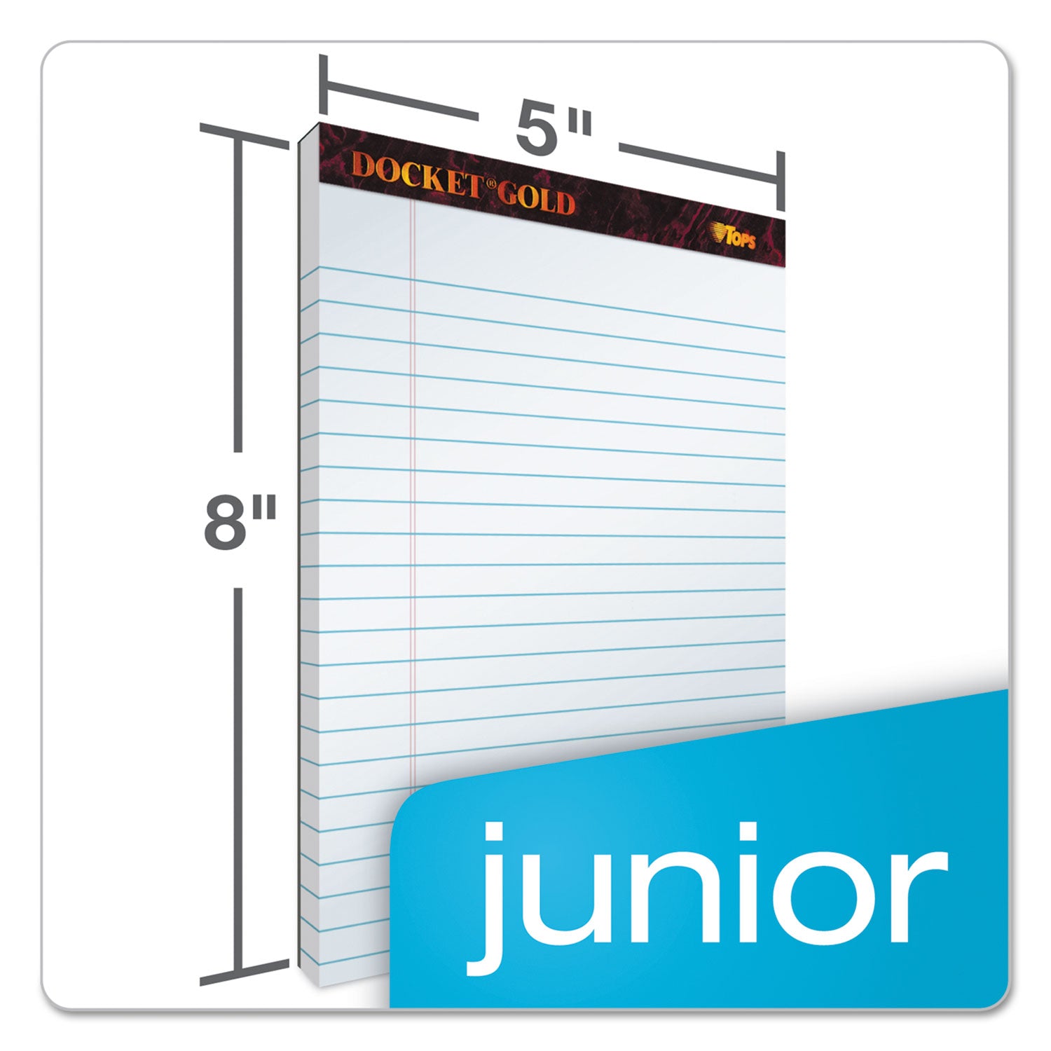 TOPS™ Docket Gold Ruled Perforated Pads, Narrow Rule, 50 White 5 X 8 Sheets, 12/pack